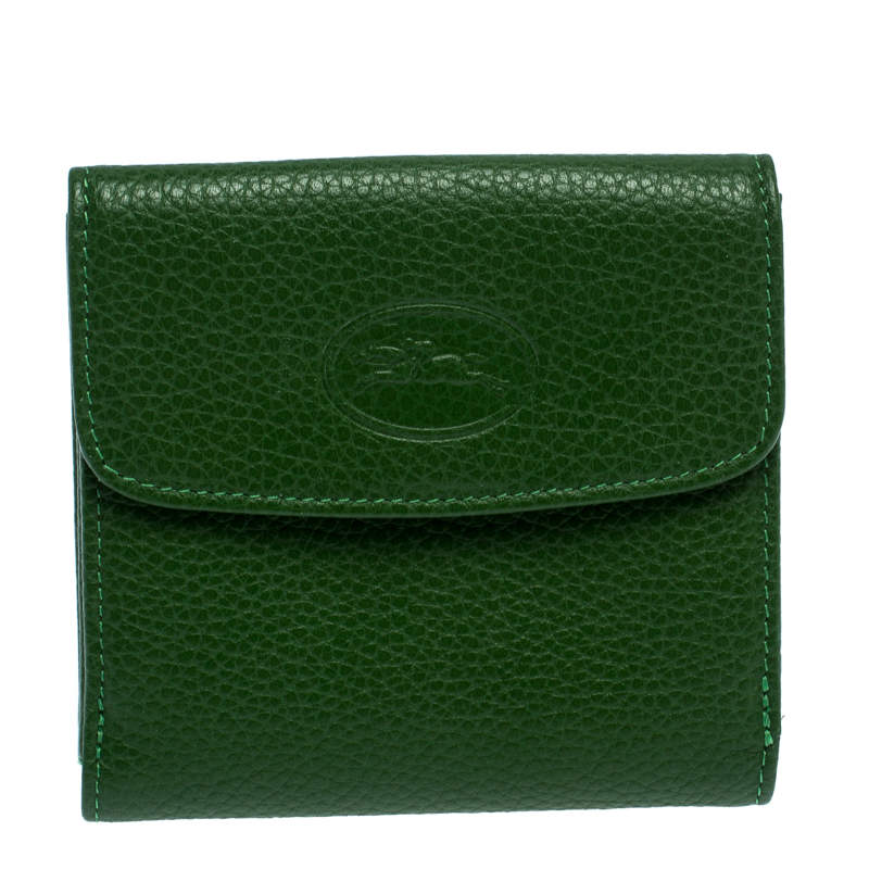 Longchamp Green Leather Flap Compact Wallet
