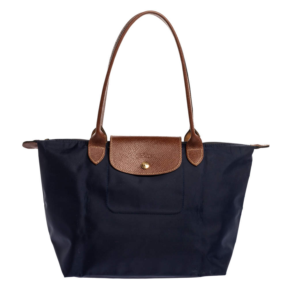Pre Owned Longchamp Navy Blue Nylon Small Le Pliage Tote