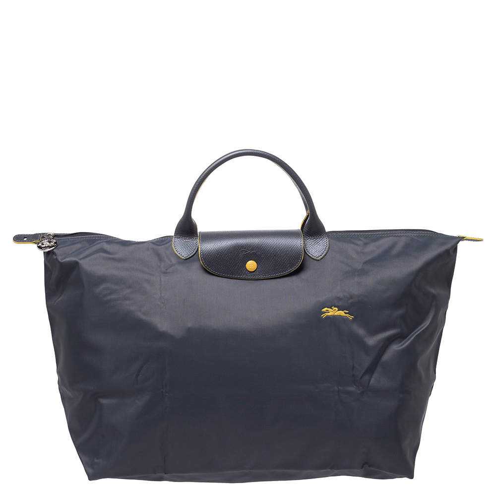 Longchamo Grey Nylon and Leather Le Pliage Weekender Tote
