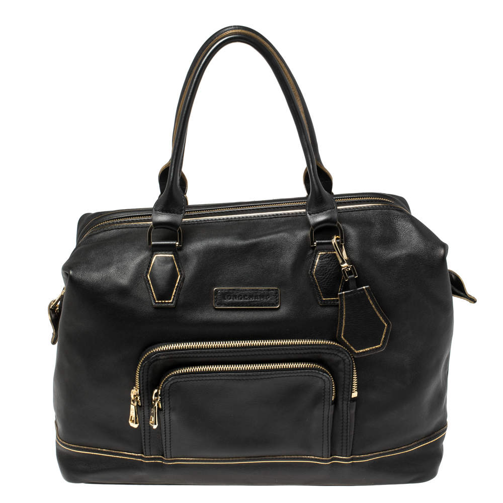 Pre Owned Longchamp Black Leather Legend Tote