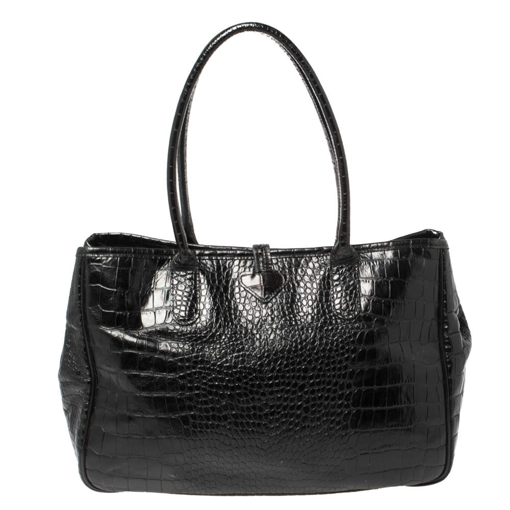 Longchamp Brown Glaze Croc Embossed Leather Roseau Tote - ShopStyle