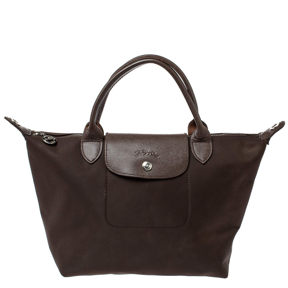 Longchamp Dark Brown Nylon Le Pliage Neon Tote