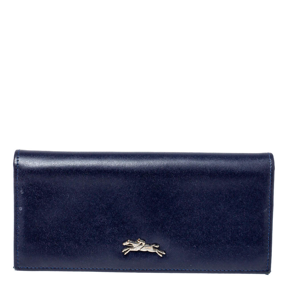 Longchamp Navy Leather Long Flap Wallet