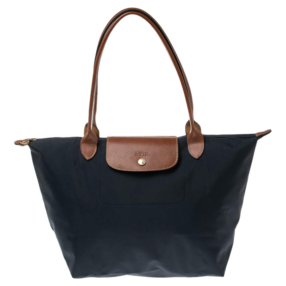 Longchamp Navy Blue Nylon and Leather Le Pliage Tote