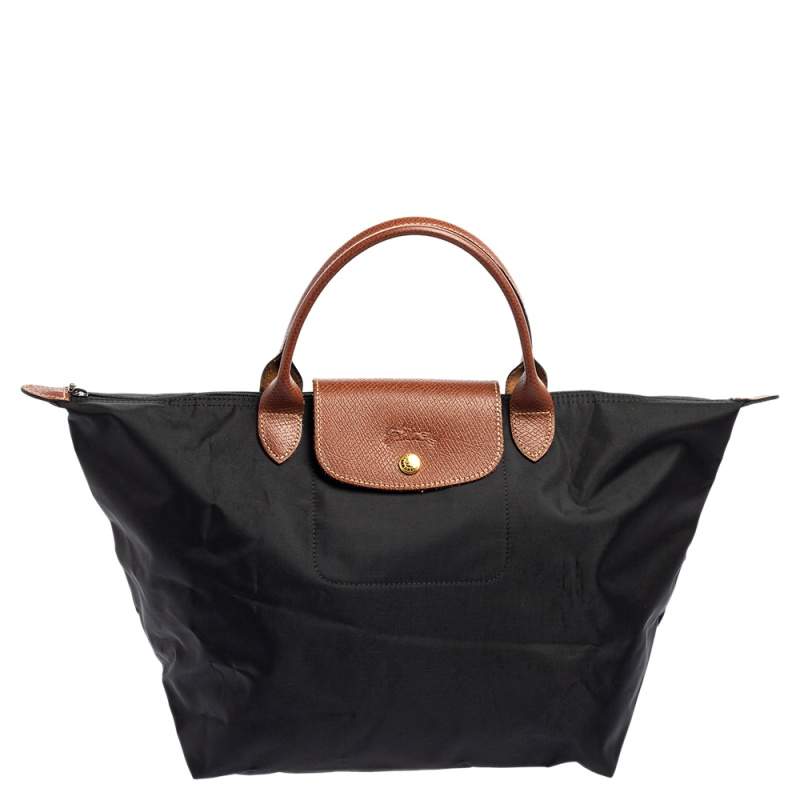 Longchamp Black Nylon and Leather Le Pliage Tote