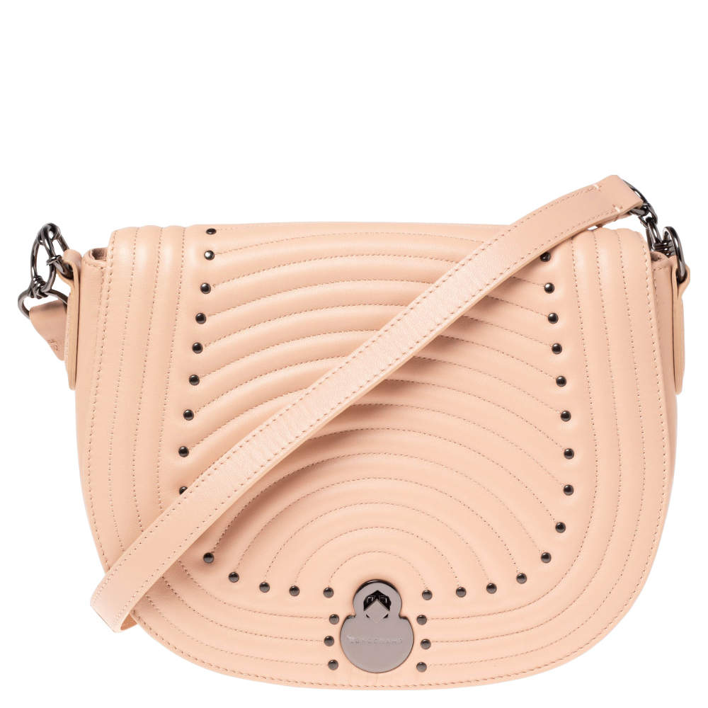 Longchamp Pink Leather Studded Flap Crossbody Bag