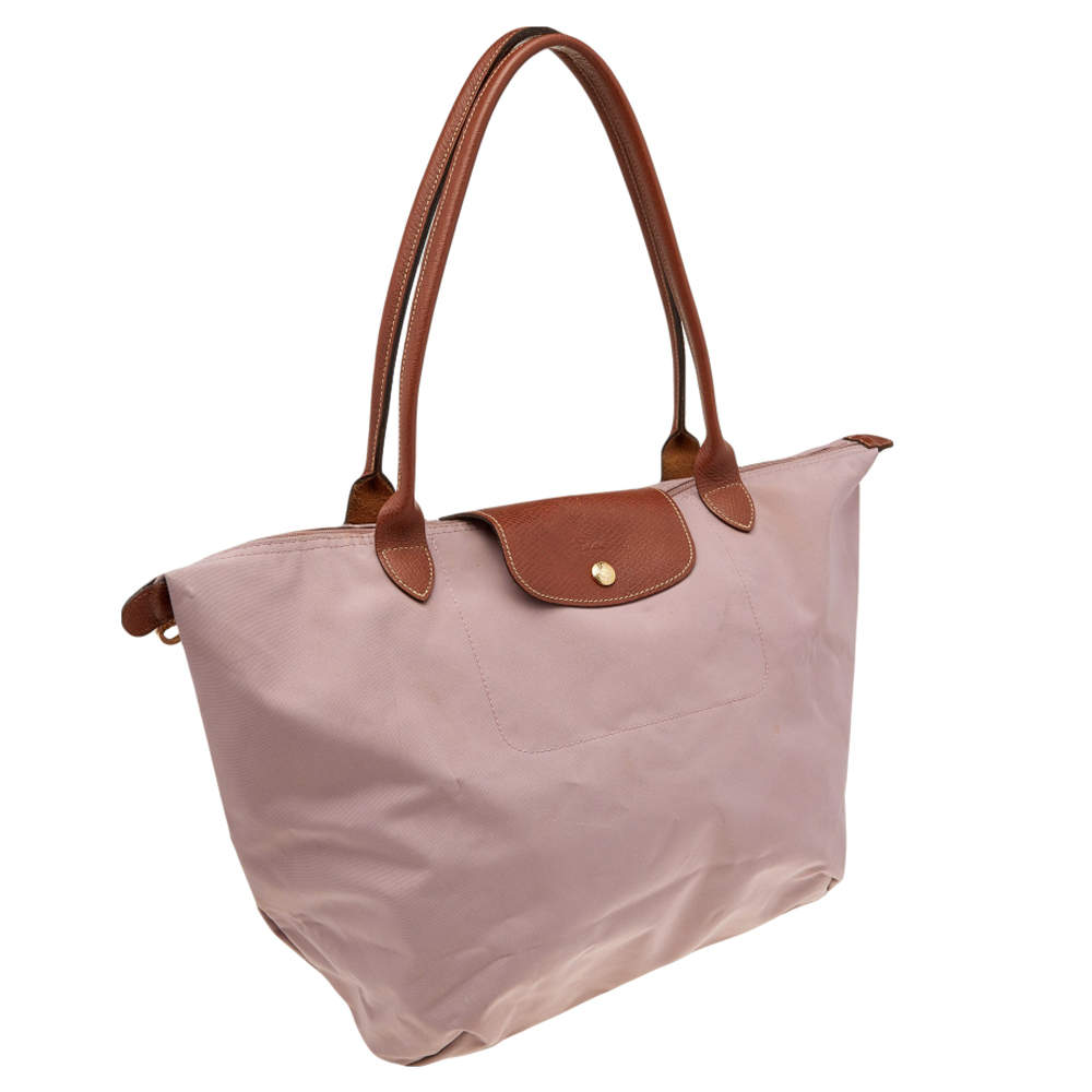 Longchamp Bag Pink White Brown Preage Handbag Canvas Leather