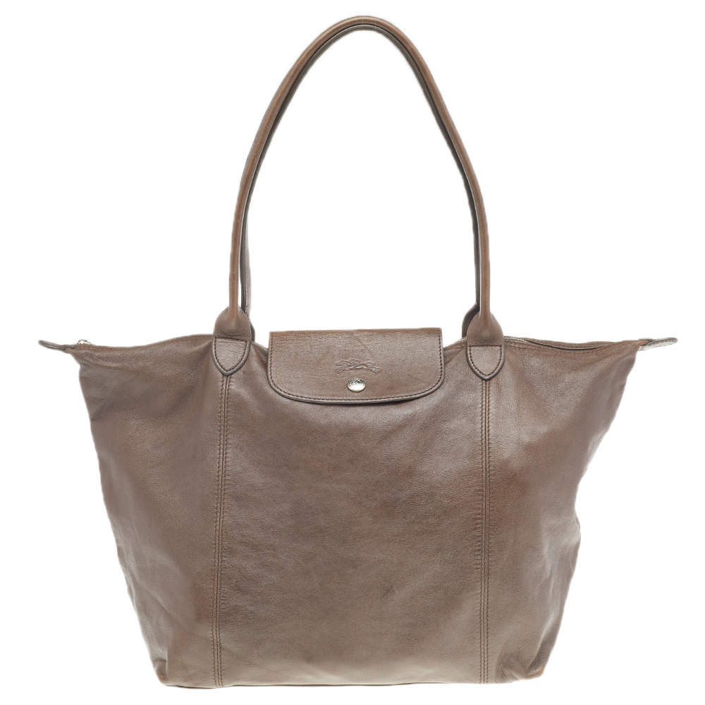 Longchamp Dark Brown Leather Le Pliage Travel Bag
