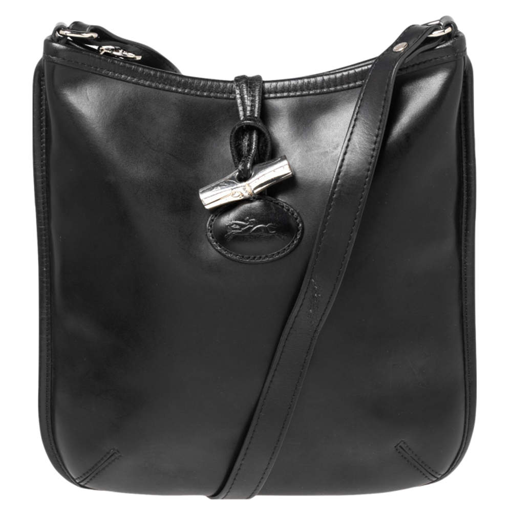 Pre Owned Longchamp Black Leather Roseau Shoulder Bag