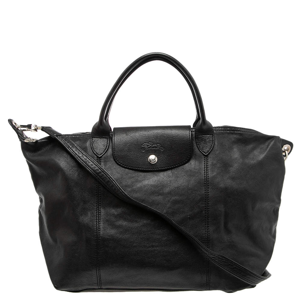 Longchamp Black Soft Leather Le Pliage Cuir Tote