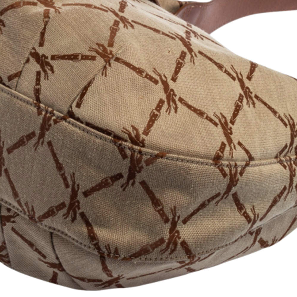 Longchamp Brown/Beige Horse Print Canvas And Leather Hobo