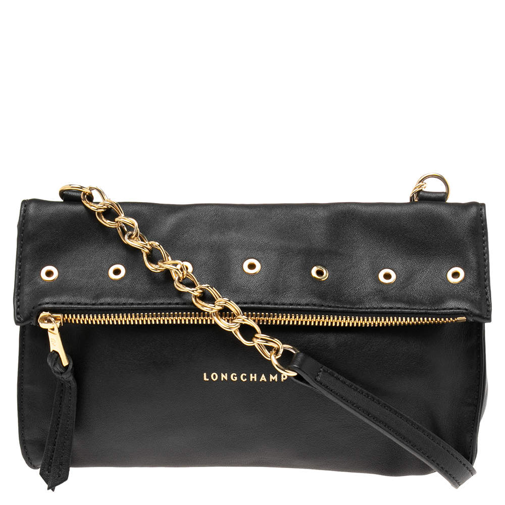 Pre Owned Longchamp Black Leather Shoulder Bag