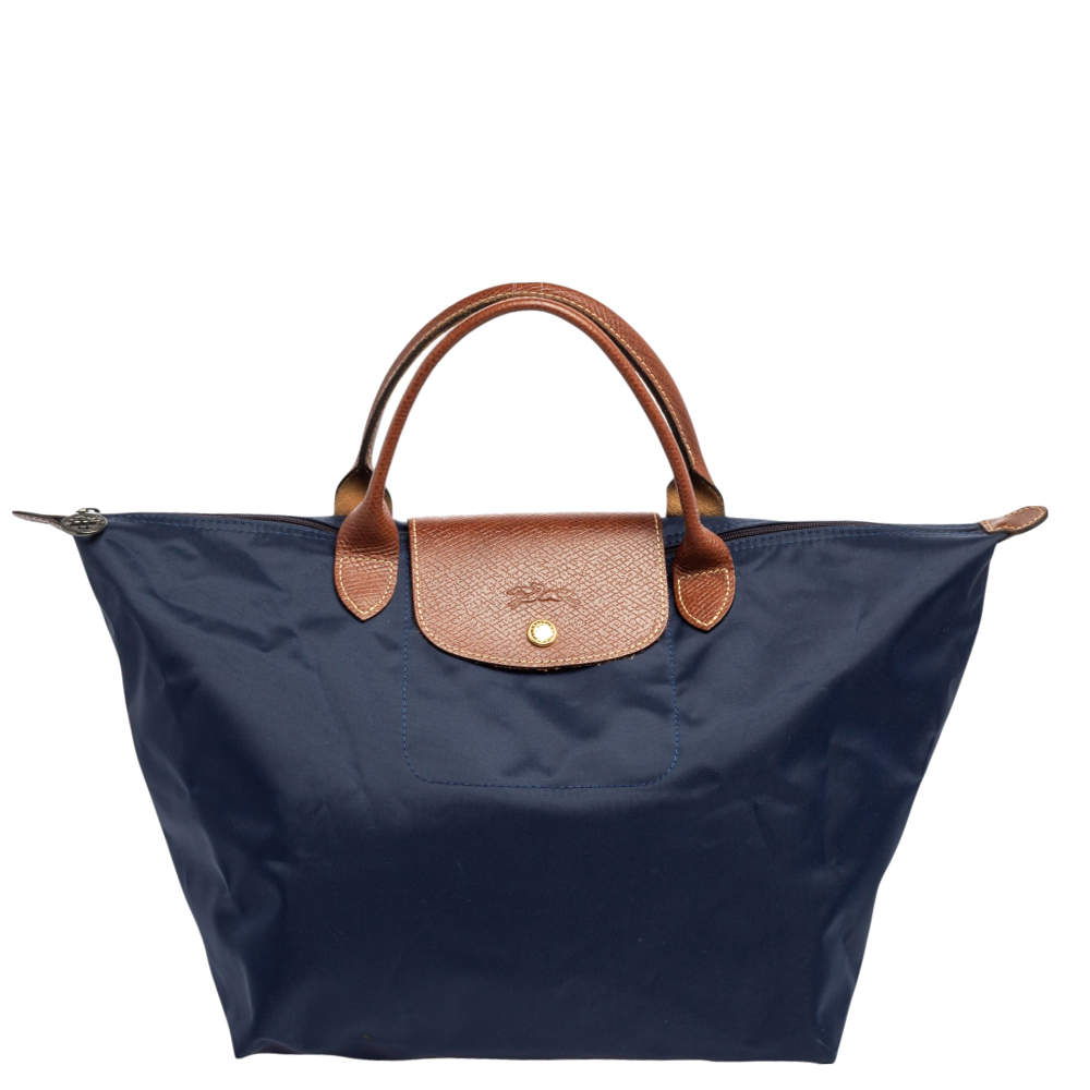 Pre Owned Longchamp Navy Blue Nylon Le Pliage Tote