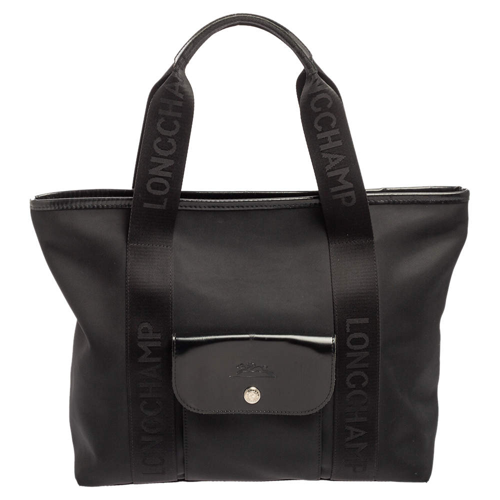 Longchamp Black Nylon Front Pocket Tote