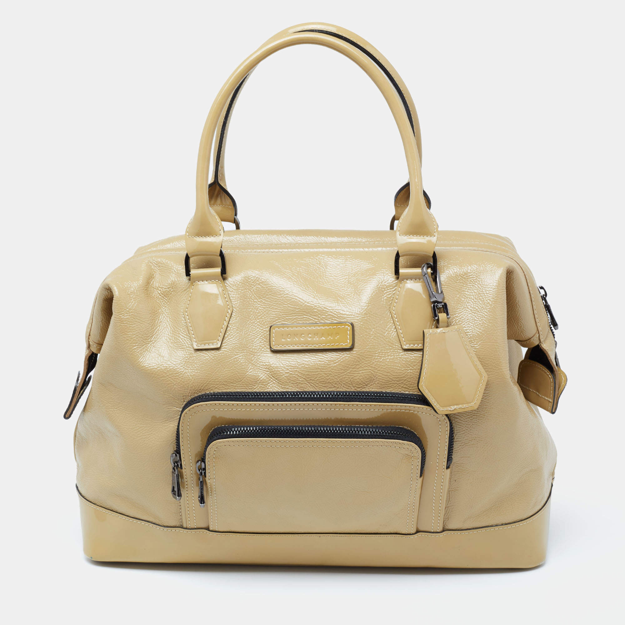 Pre Owned Longchamp Beige Patent Leather Legend Tote