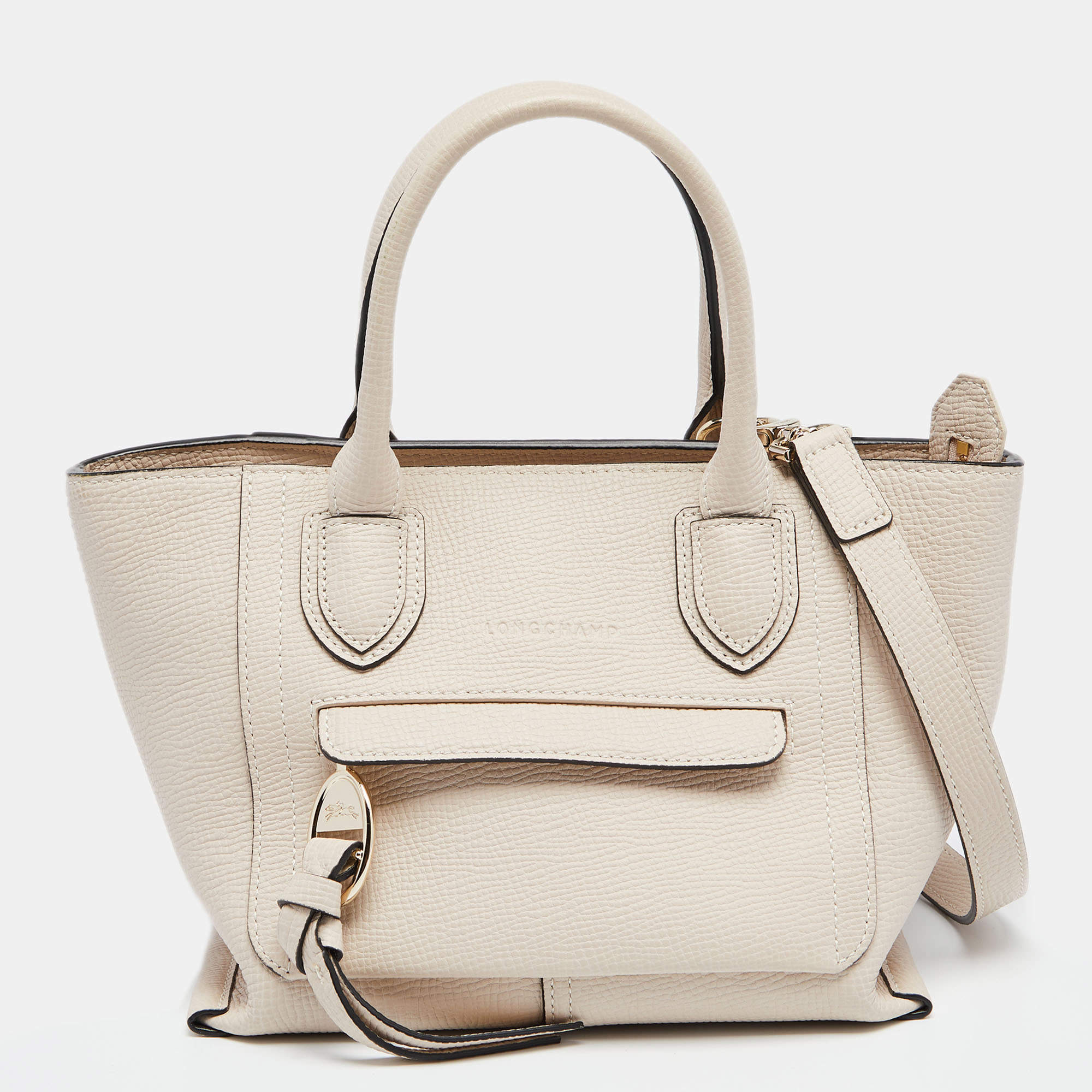 Pre Owned Longchamp Beige Leather Mailbox Tote