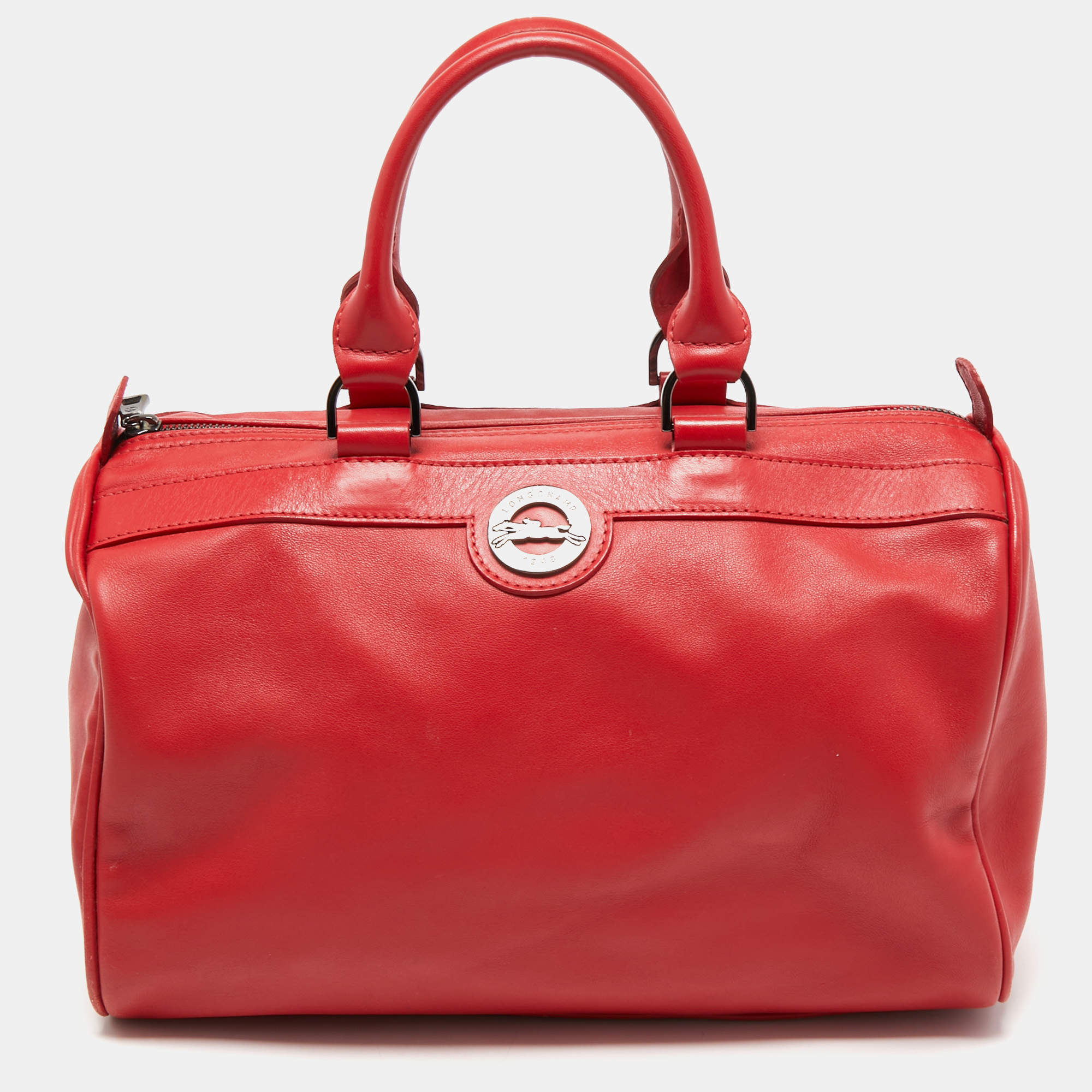 Pre Owned Longchamp Red Leather Boston Bag