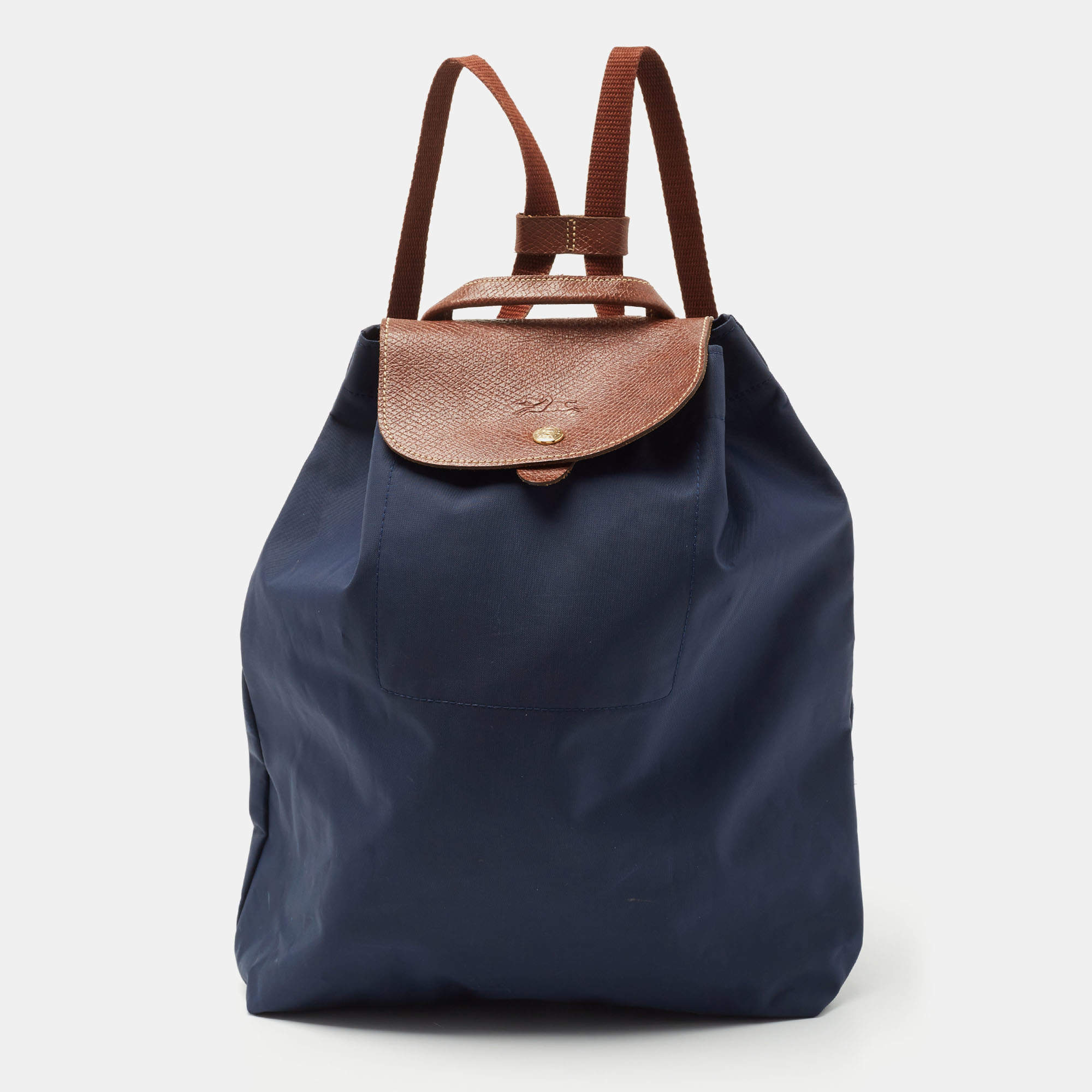 Longchamp Mini Le Pliage Cuir Leather Drawstring Backpack in Black