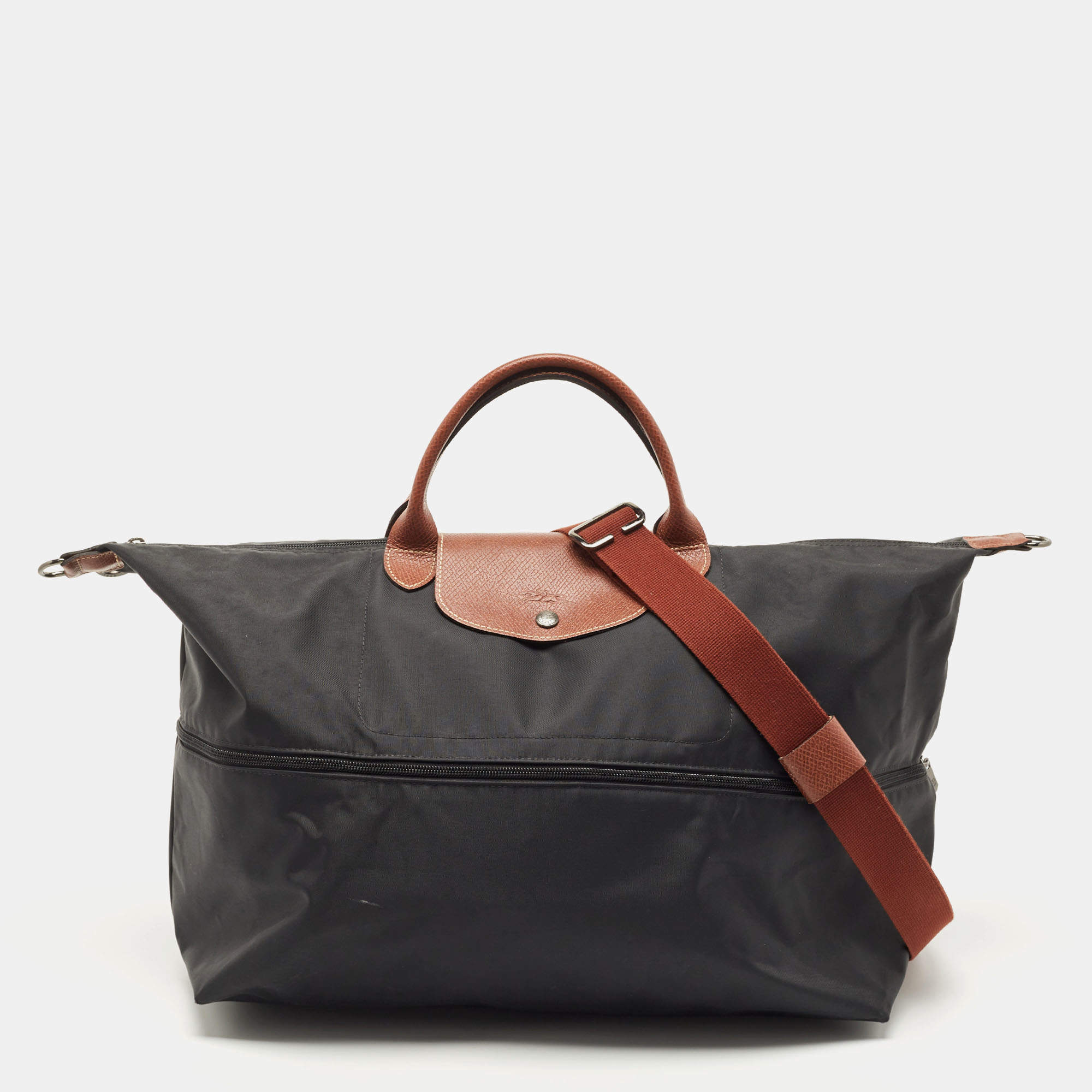 Longchamp Black Nylon and Leather Expandable Le Pliage Tote