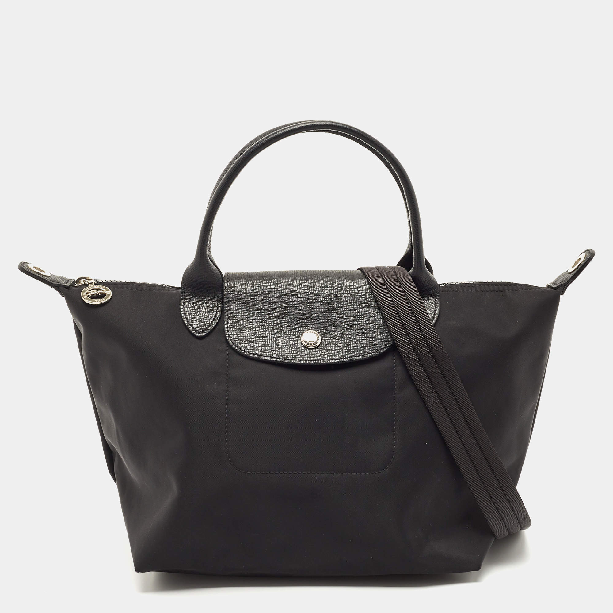 Pre Owned Longchamp Black Nylon Small Le Pliage Tote