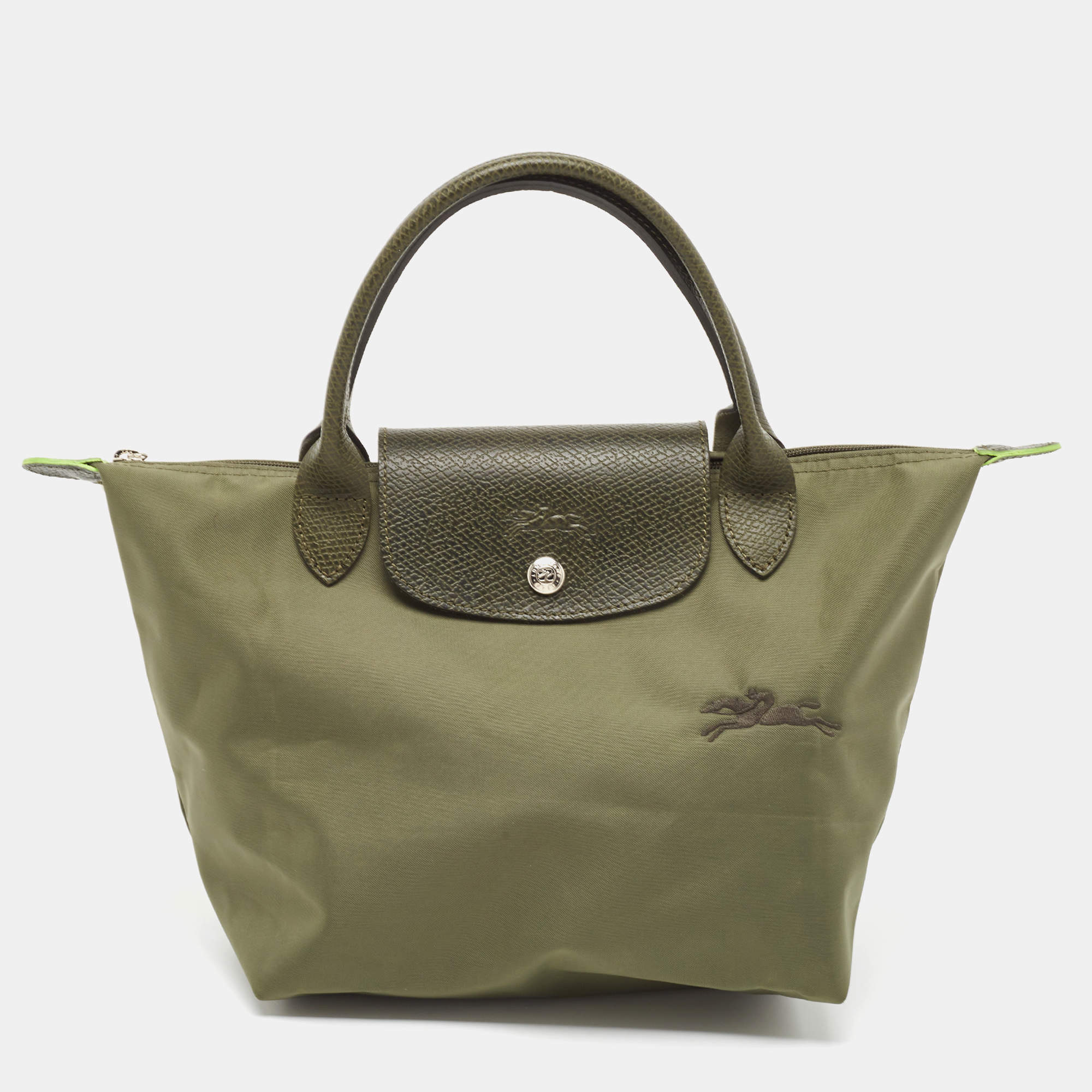 Longchamp Green Nylon and Leather Small Le Pliage Tote