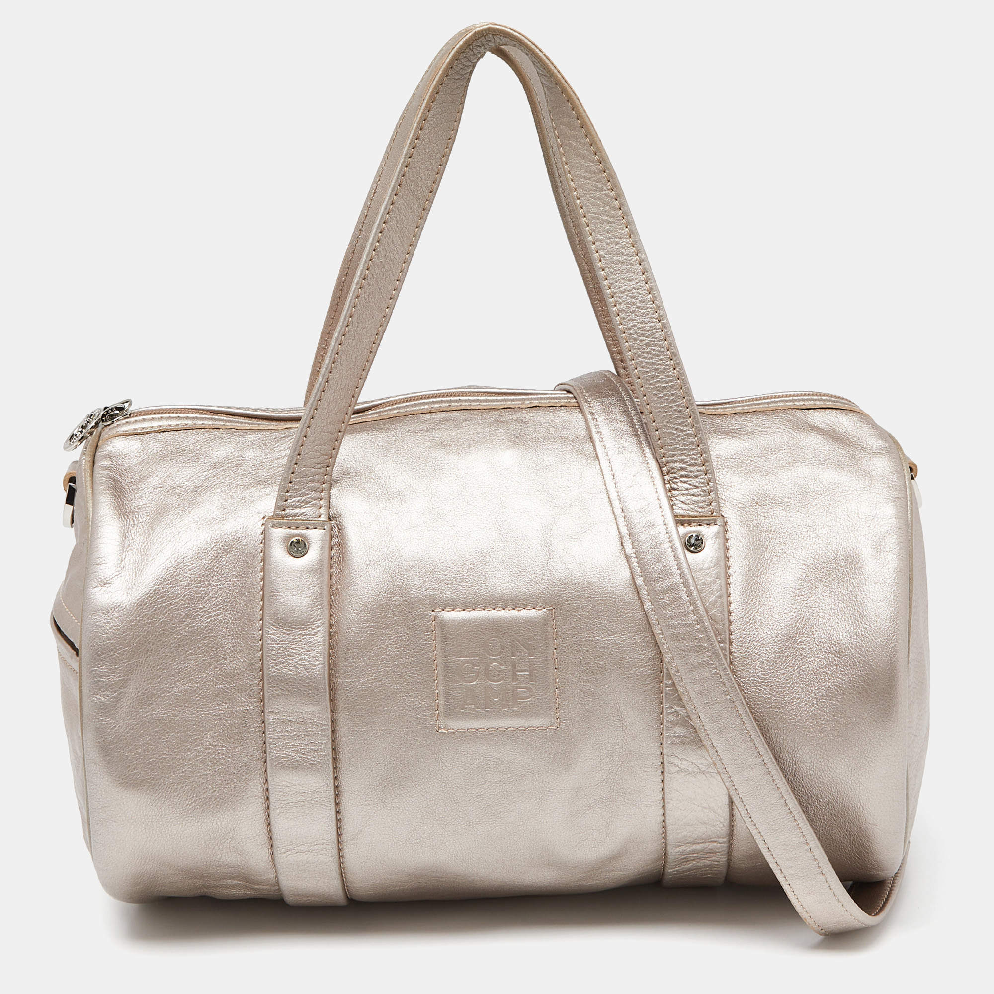 Longchamp Metallic Leather Logo Boston Satchel
