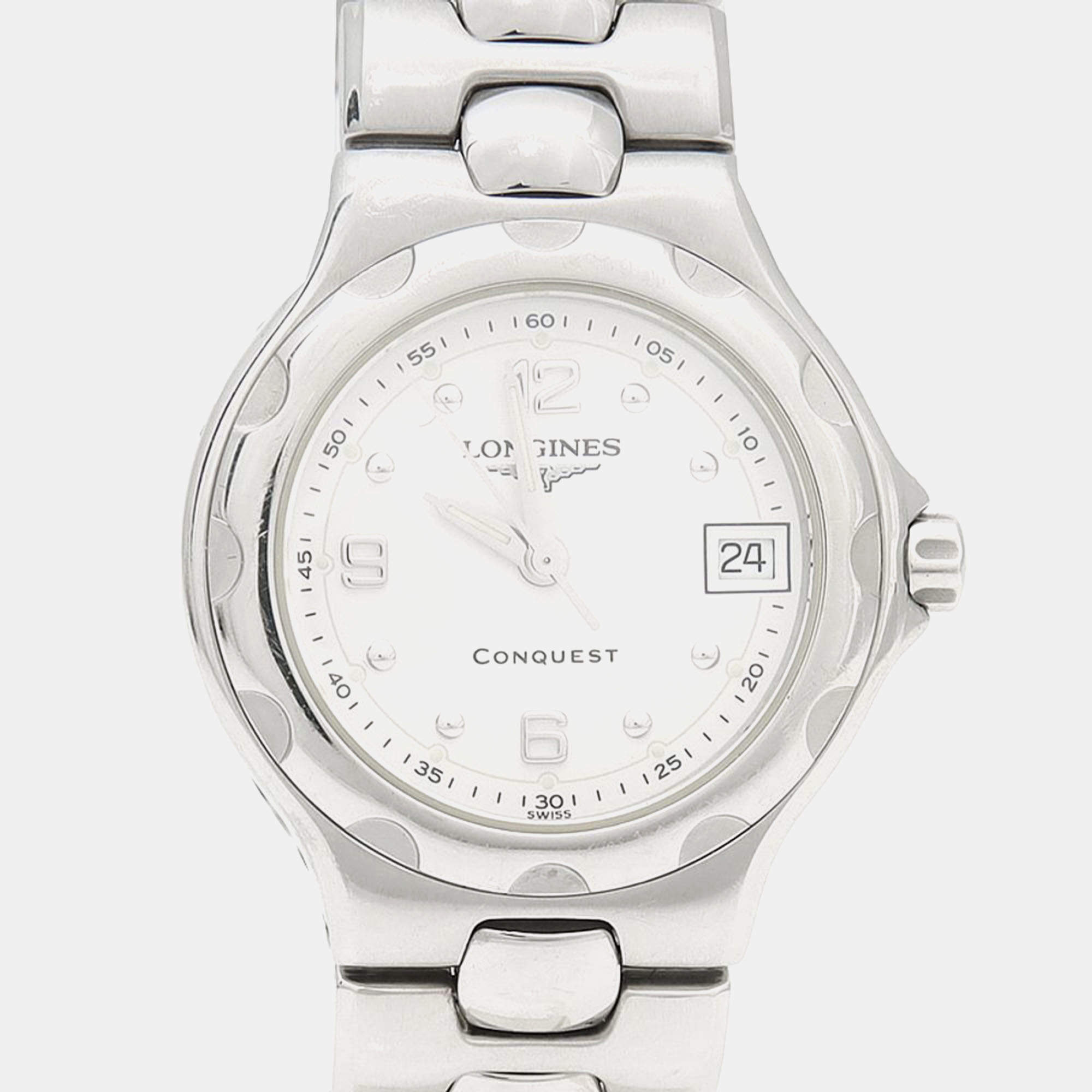 Pre Owned Longines  Conquest Quartz Silver Stainless Steel Women's Wristwatch 25 mm