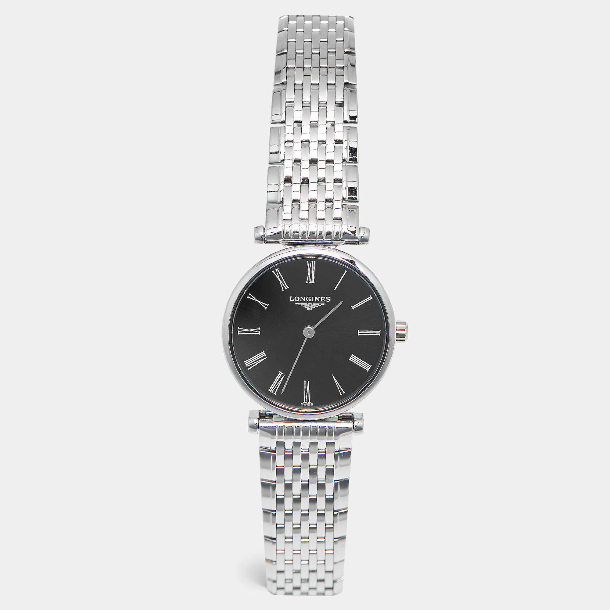 Pre Owned Longines La Grande Classique De Longines L4.209.4.51.6 Black Dial Stainless Steel Women's Wristwatch 24 mm