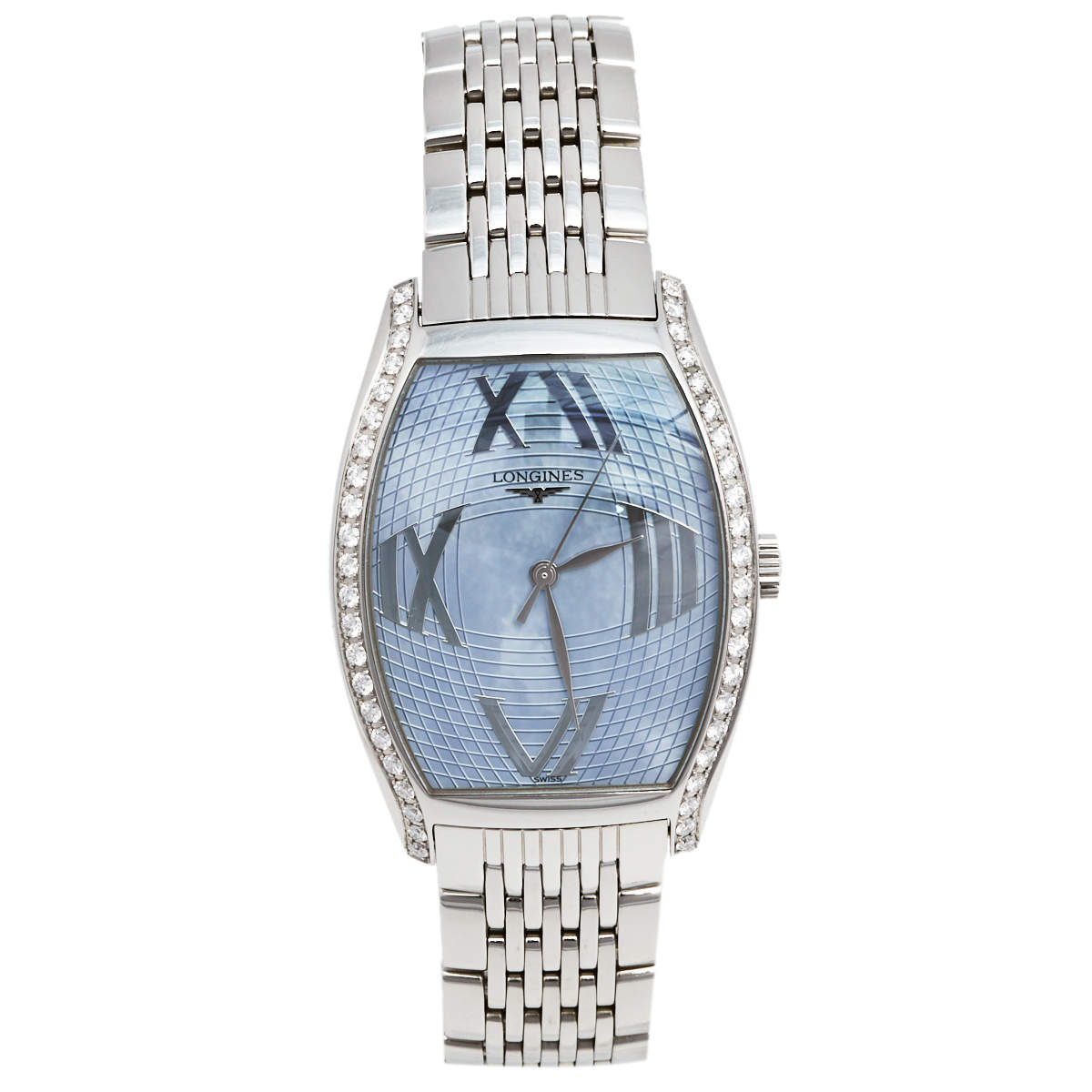 Pre Owned Longines Mother of Pearl Stainless Steel Diamond Evidenza L2.655.0.01.6 Women's Wristwatch 38 mm 