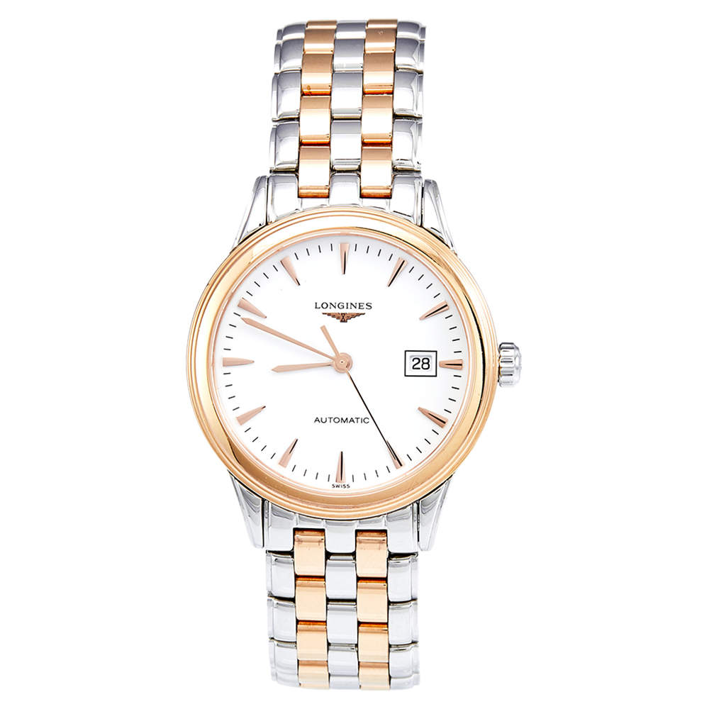 Pre Owned Longines White Two Tone Stainless Steel Flagship L4.374.3.92.7 Women's Wristwatch 30 mm