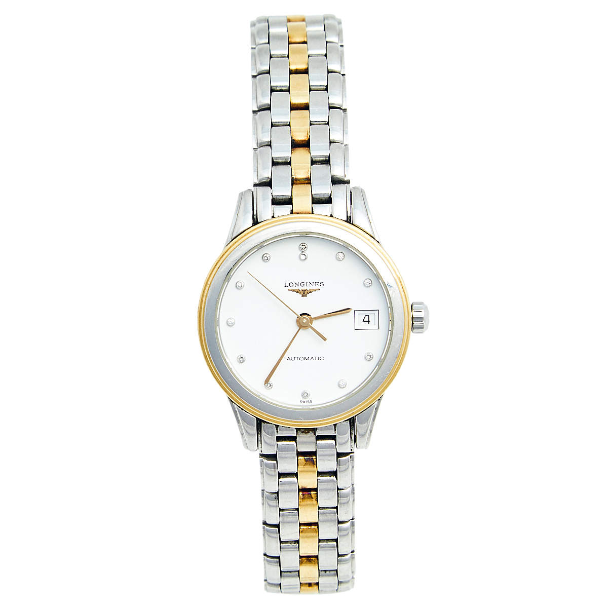 Longines White Two Tone Stainless Steel Flagship L4.274.3.27.7 Women's Wristwatch 26 mm