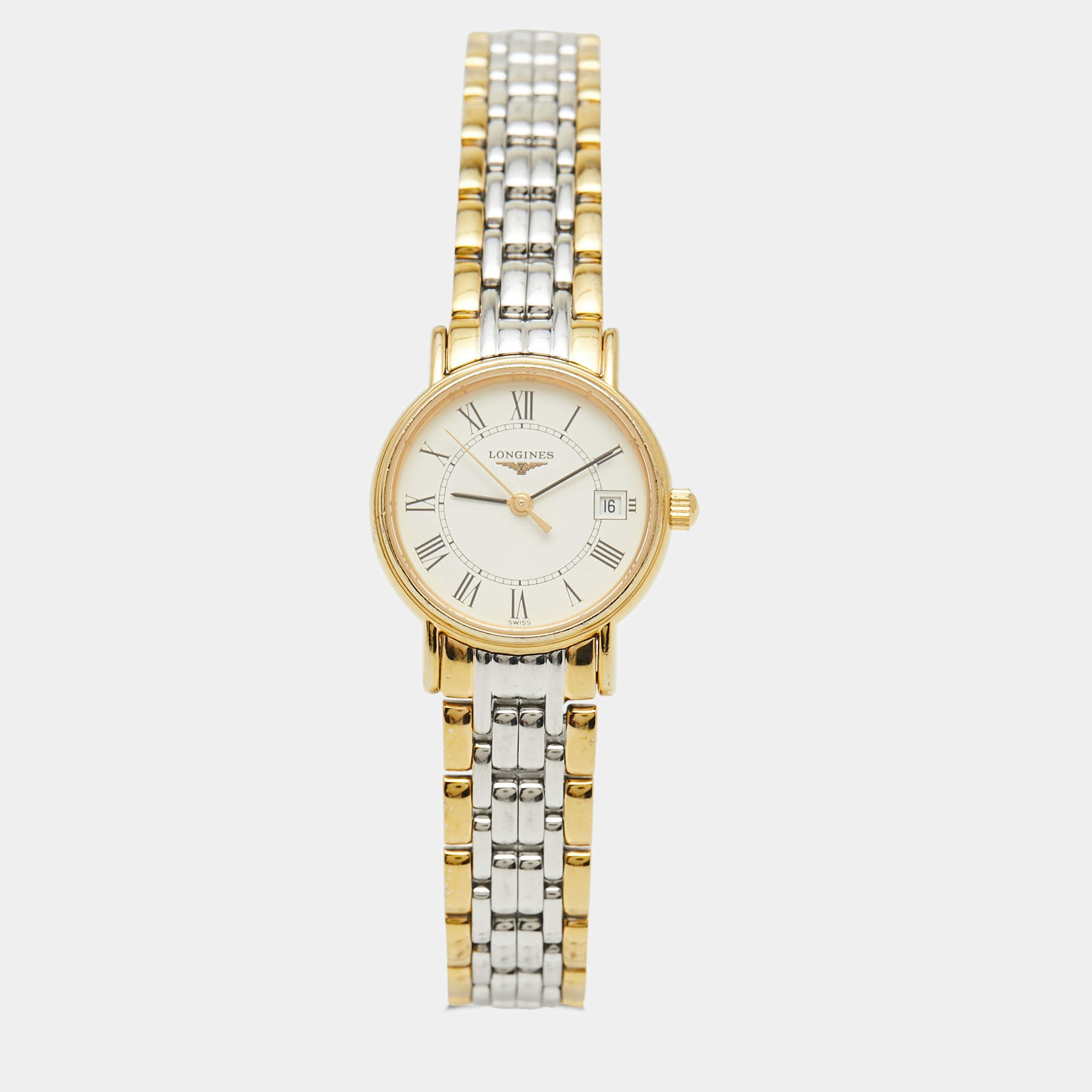 Pre Owned Longines White Two-Tone Stainless Steel Presence L4.220.2.12.7 Women's Wristwatch 23 mm