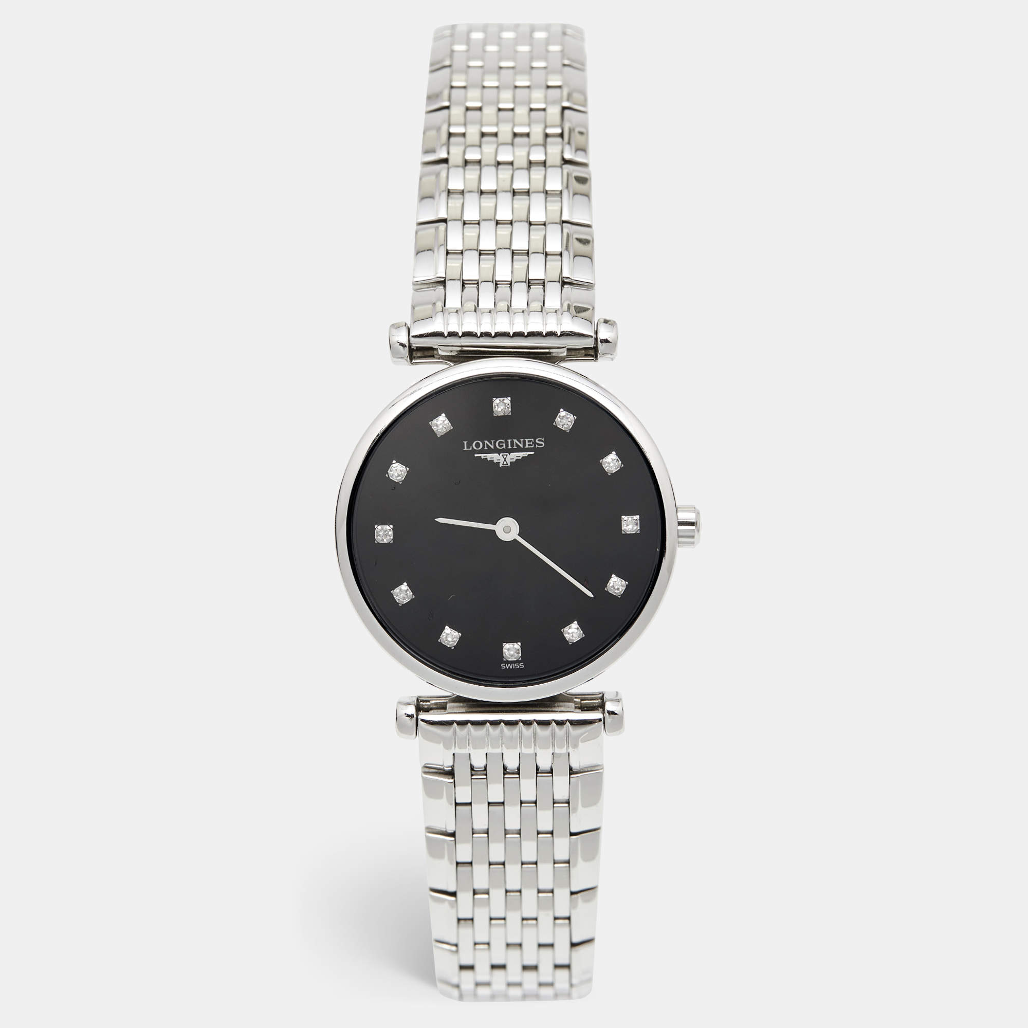 Pre Owned Longines Black Stainless Steel Diamond La Grande Classique L4.209.4.58.6 Women's Wristwatch 24.50 mm