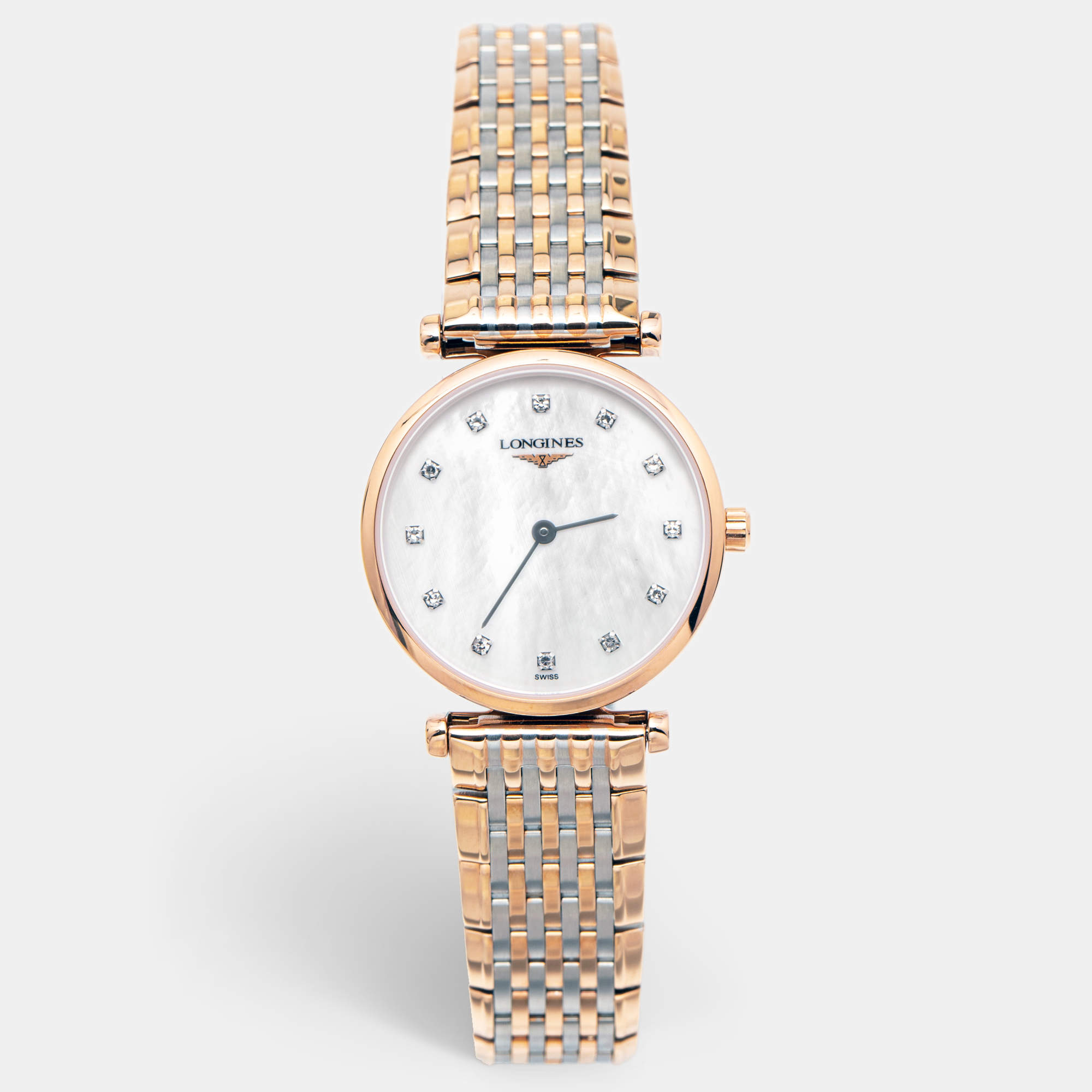 Pre Owned Longines Mother Of Pearl Diamond Two-Tone Stainless Steel La Grande Classique L4.209.1.97.7 Women's Wristwatch 24 mm