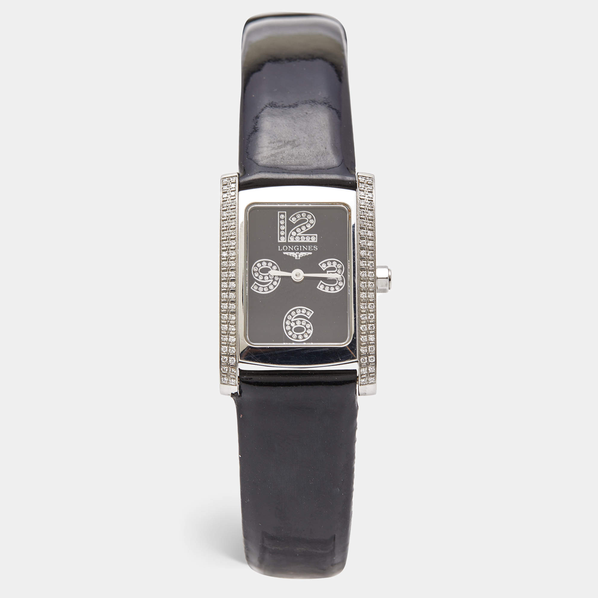 Longines Black Stainless Steel Diamond Leather Dolce Vita L5.502.0.51.2 Women's Wristwatch 22.5 mm 