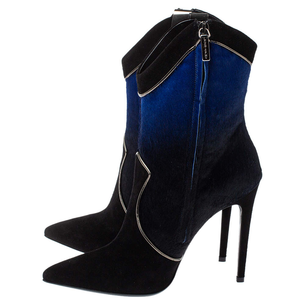 Loriblu Black/Blue Ombre Pony Hair High Heel Boots Size 40 Loriblu | TLC