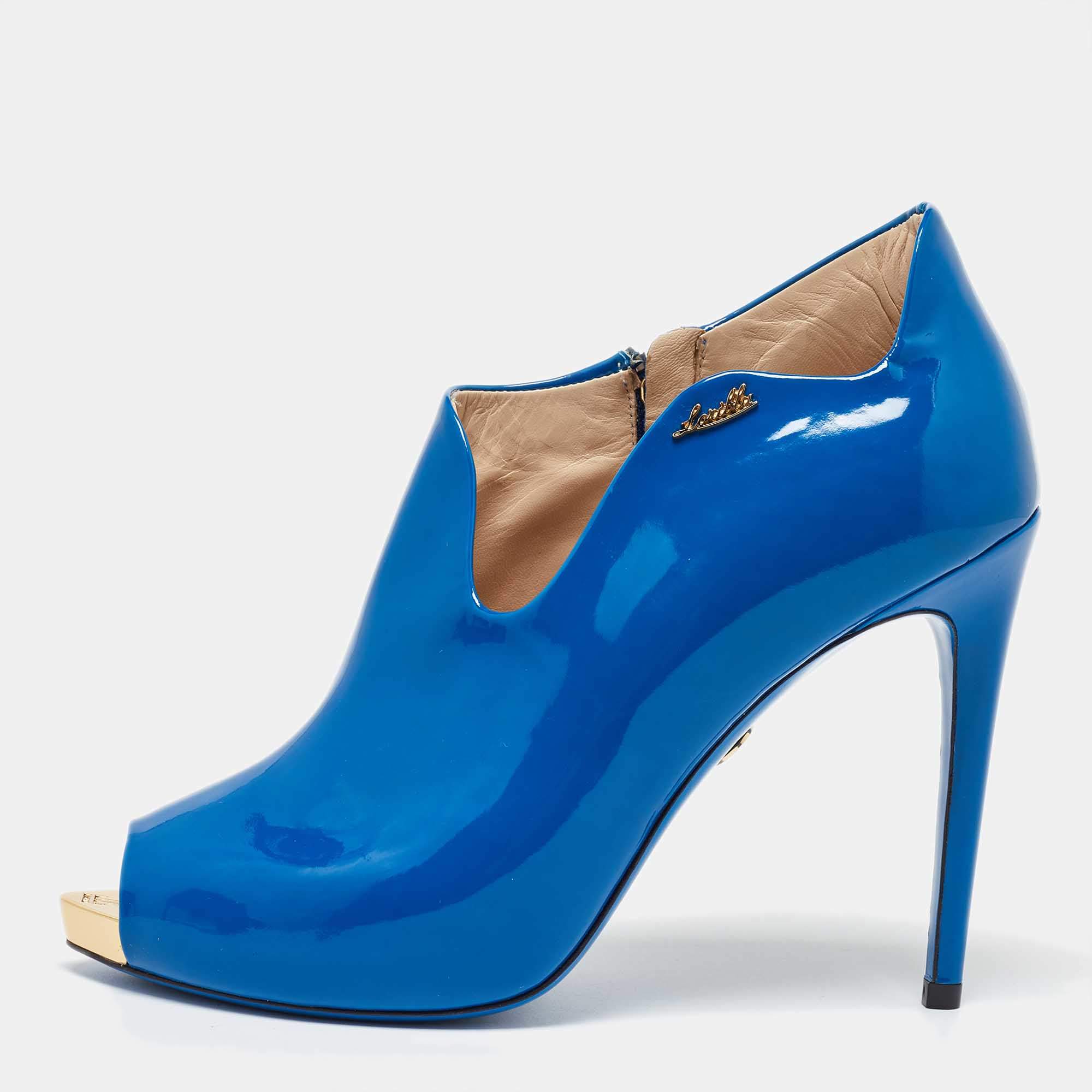 Loriblu Blue Patent Leather Peep Toe Pumps 39