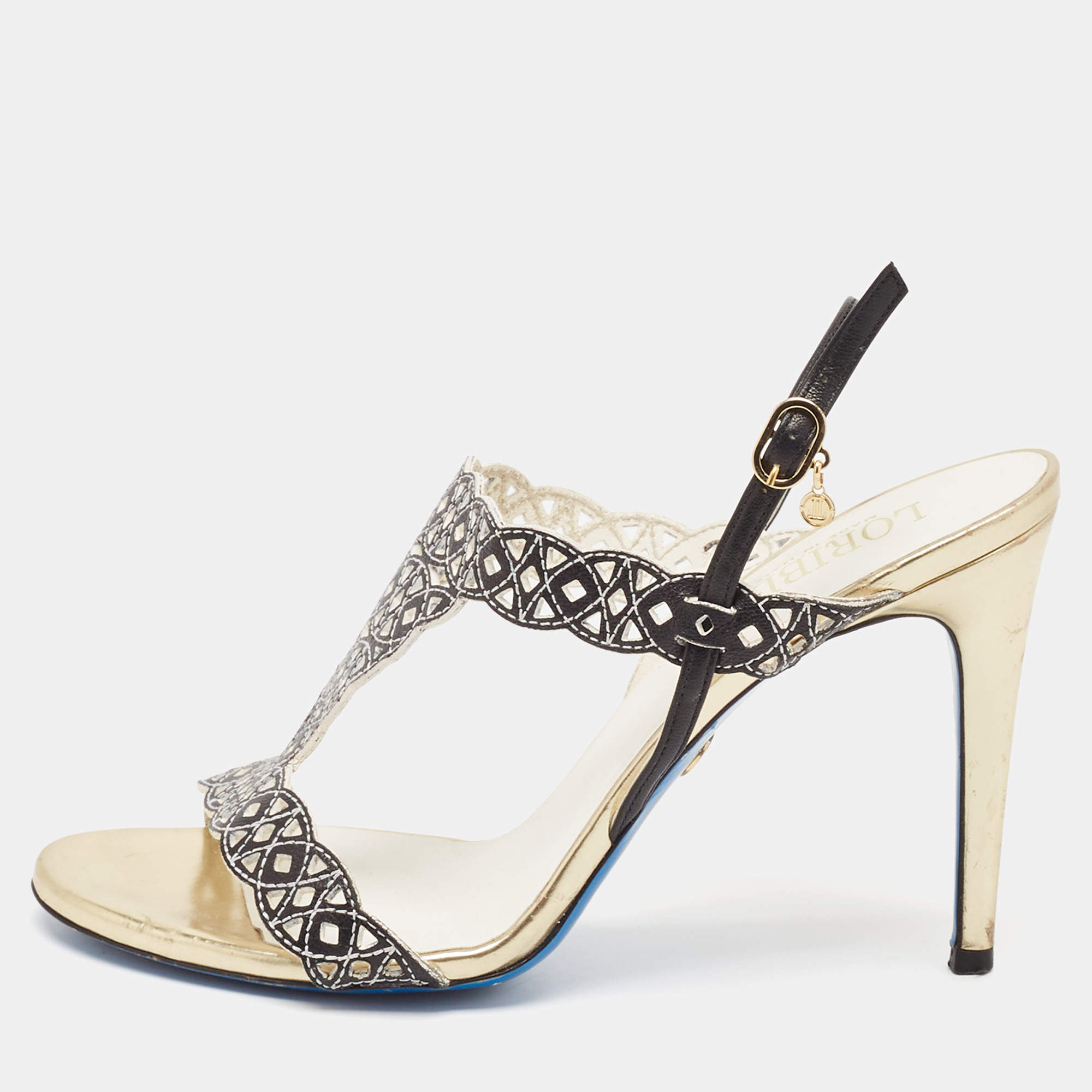 Pre Owned Loriblu Black/White Leather Slingback Sandals Size 40