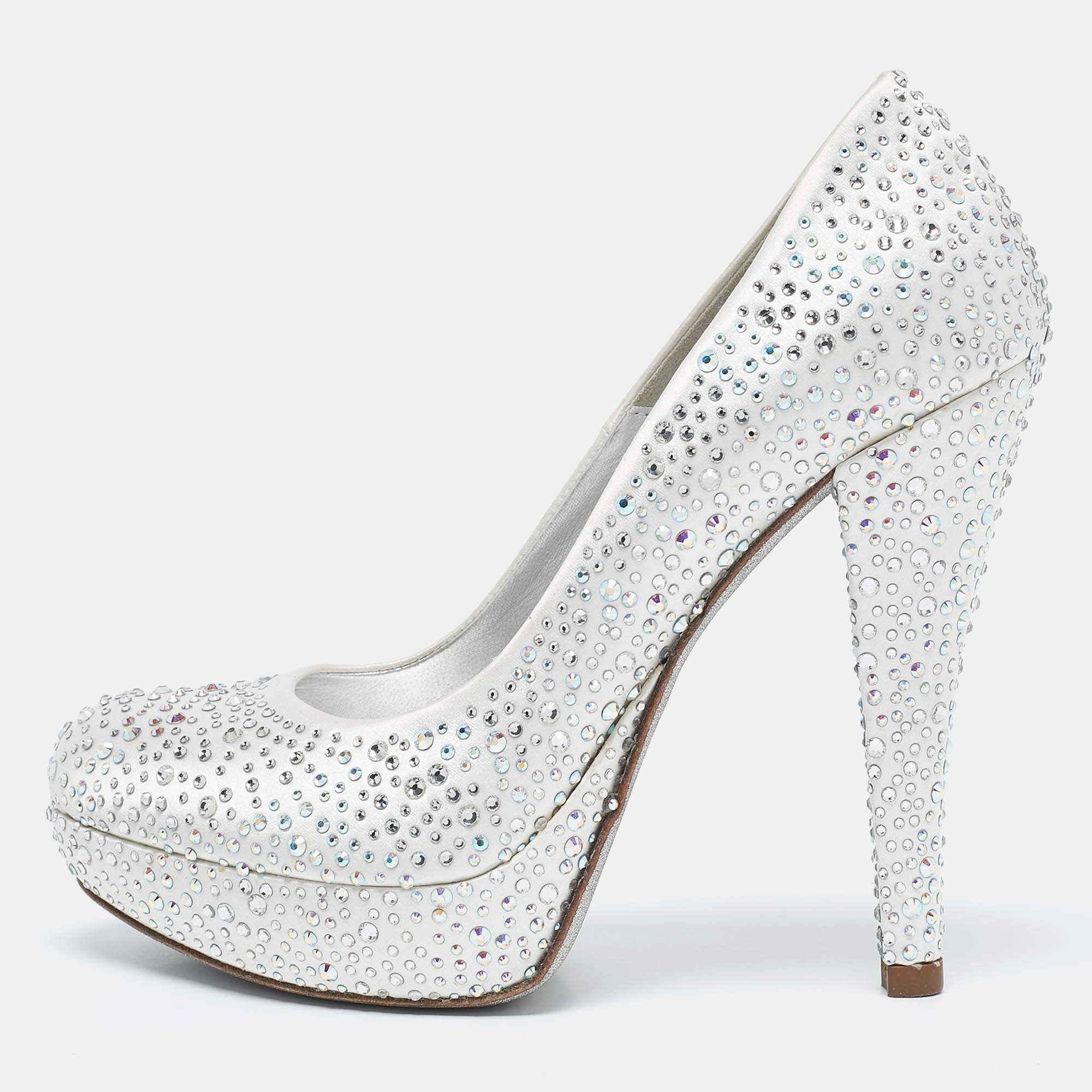 Loriblu Silver Satin Crystal Embellished Platform Pumps Size 36.5