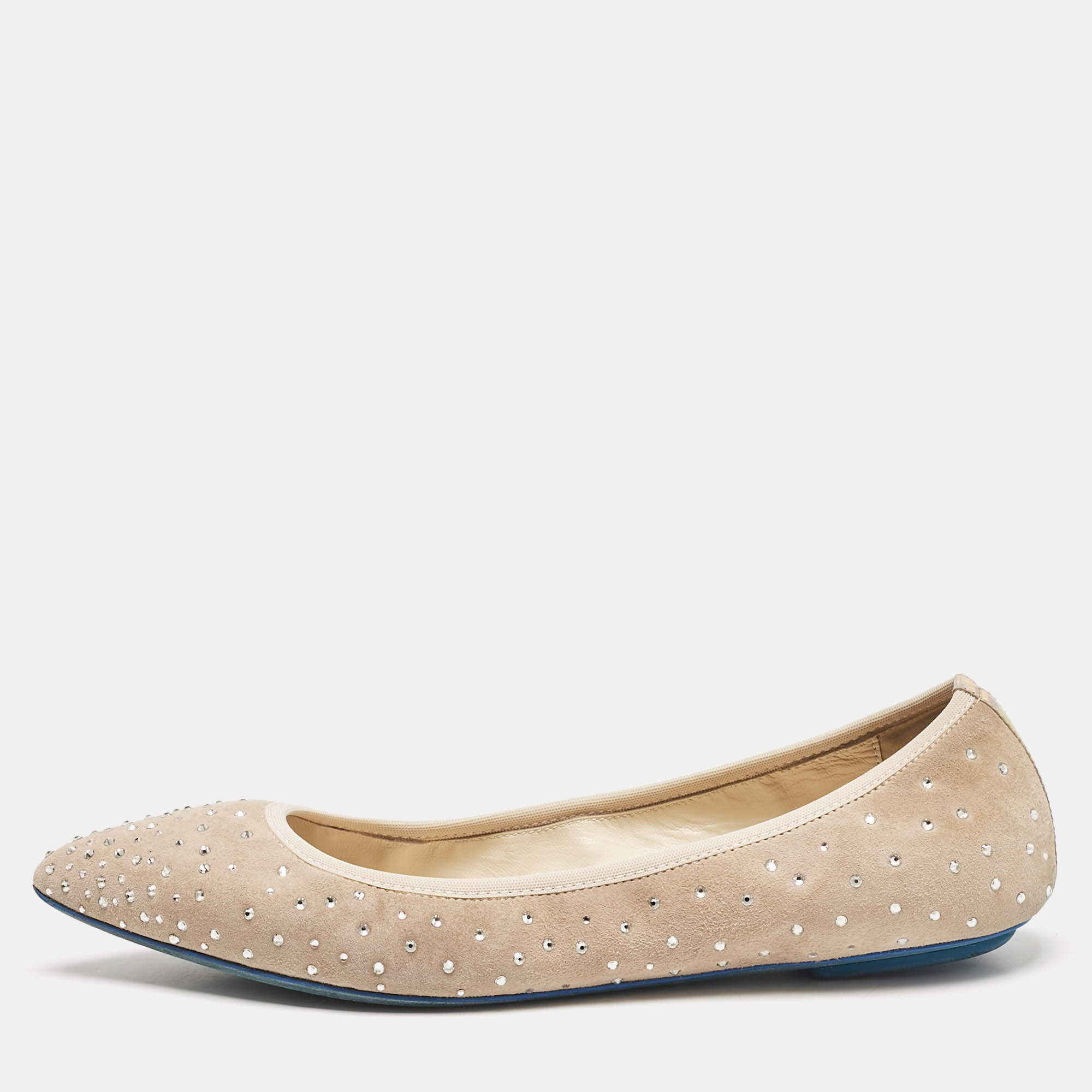 Loriblu Beige Suede Crystal Embellished Ballet Flats Size 36