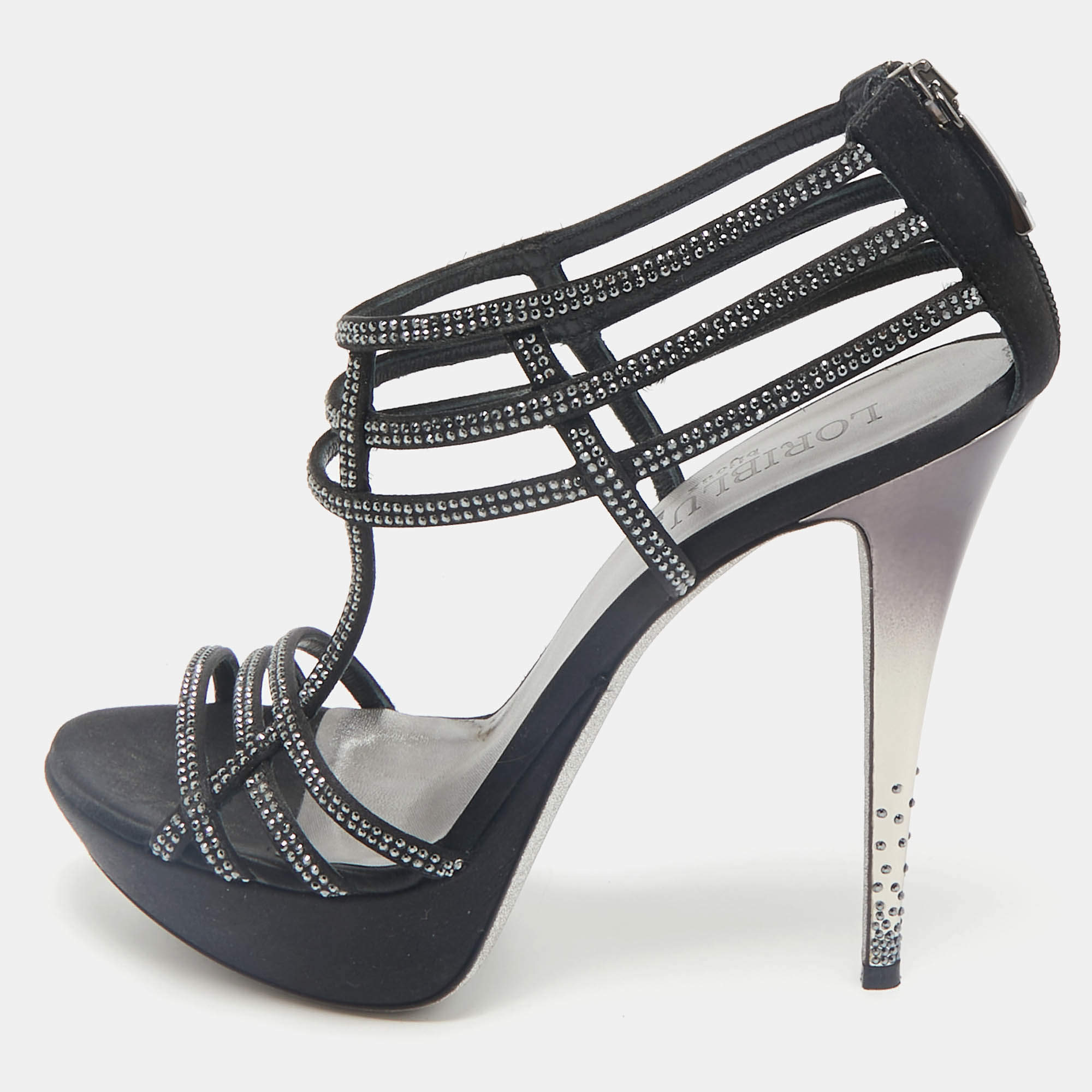 Loriblu Black Suede Crystal Embellished Platform Sandals Size 40