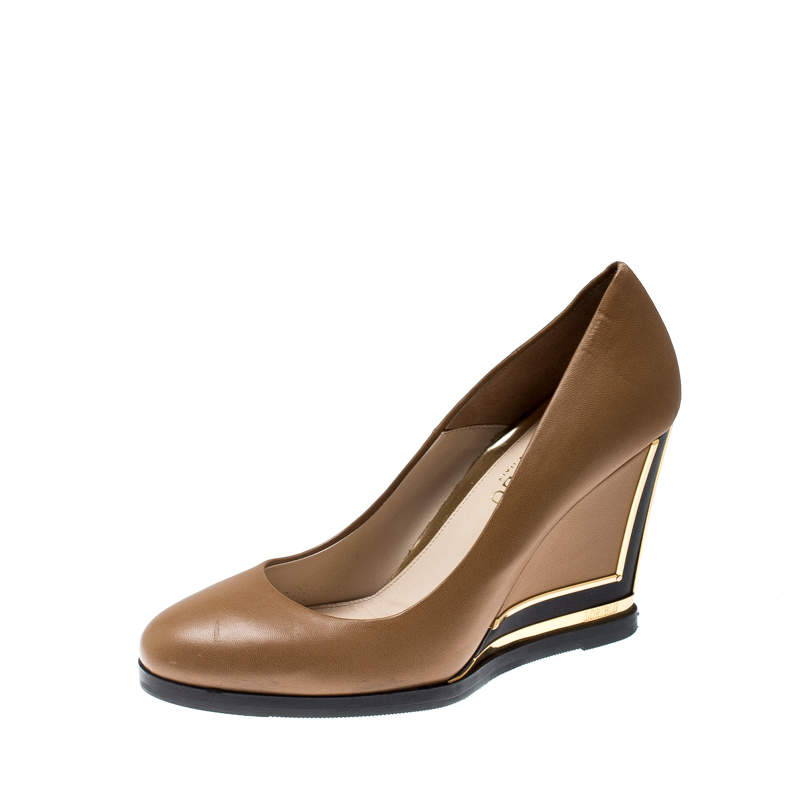 Loriblu Brown Leather Wedge Pumps Size 38