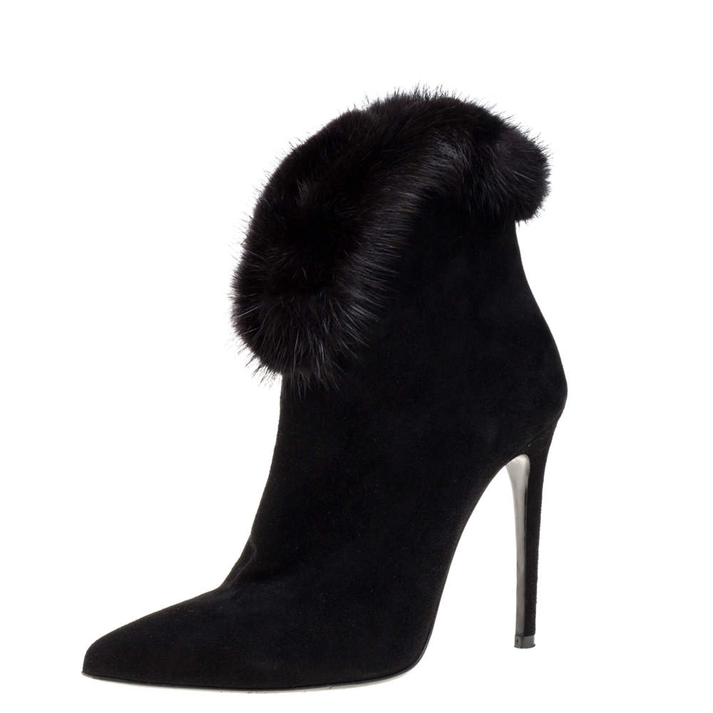 Loriblu Black Suede and Fur Boots Size 37