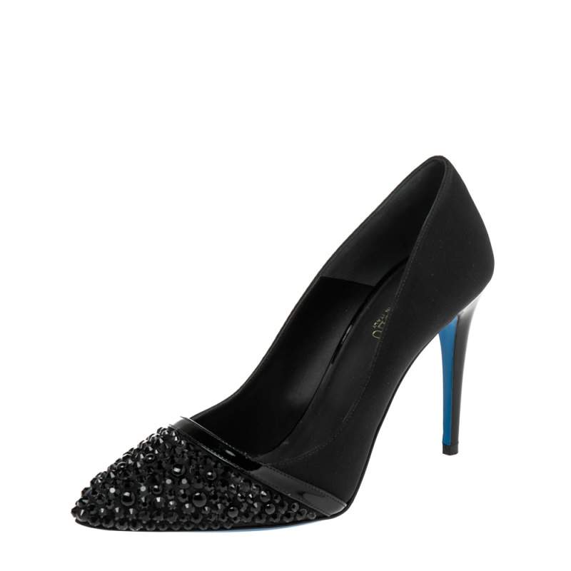 Loriblu Black Canvas Embellished Pointed Toe Pumps Size 41