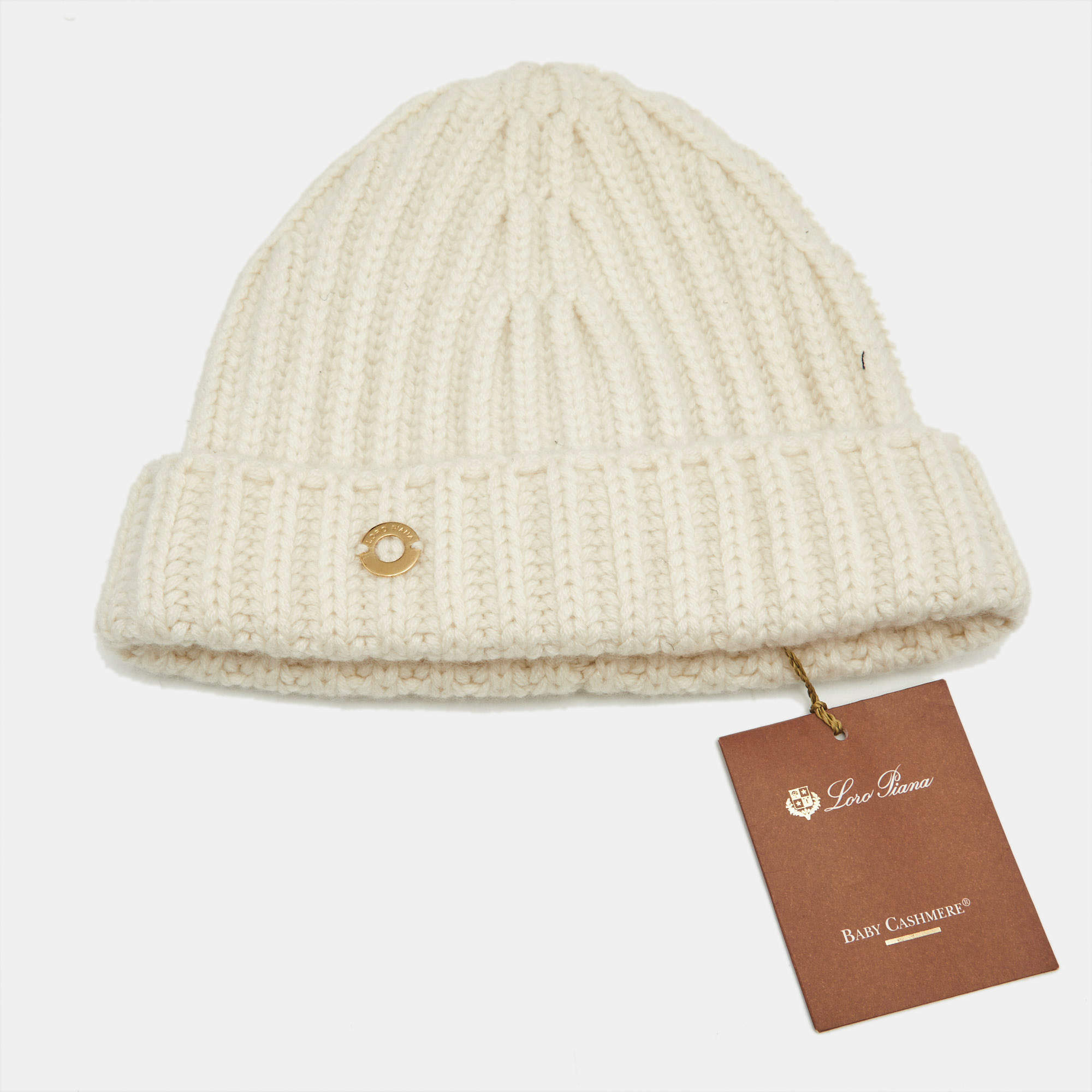 Loro Piana Cream Cashmere Rib Knit Beanie