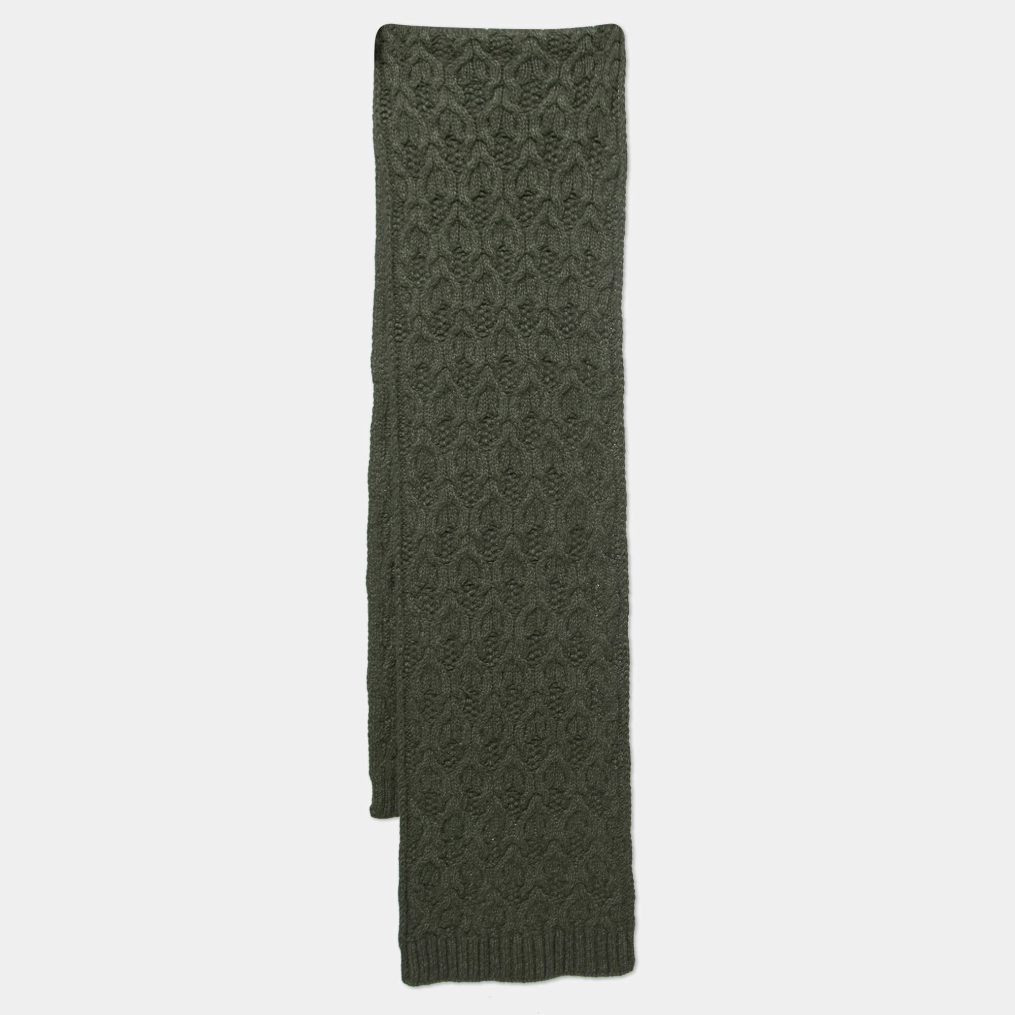 Pre Owned Loro Piana Green Baby Cashmere Knit Penhill Scarf