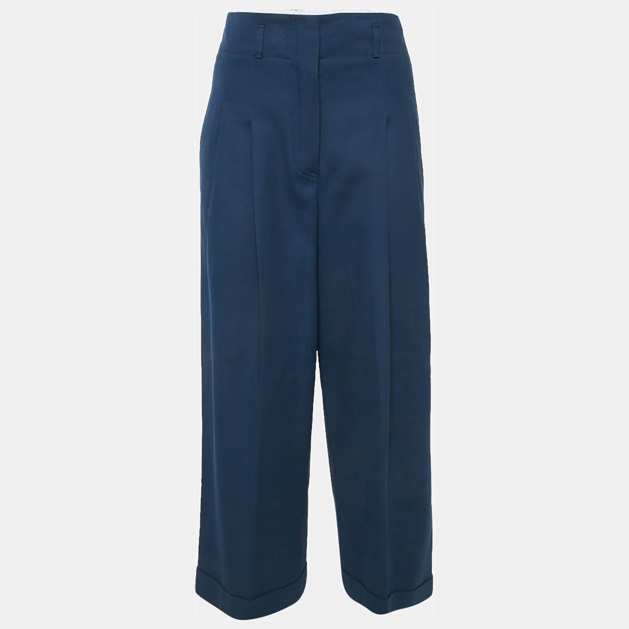 Pre Owned Loro Piana Blue Cotton Pleated Wide Leg Trousers S