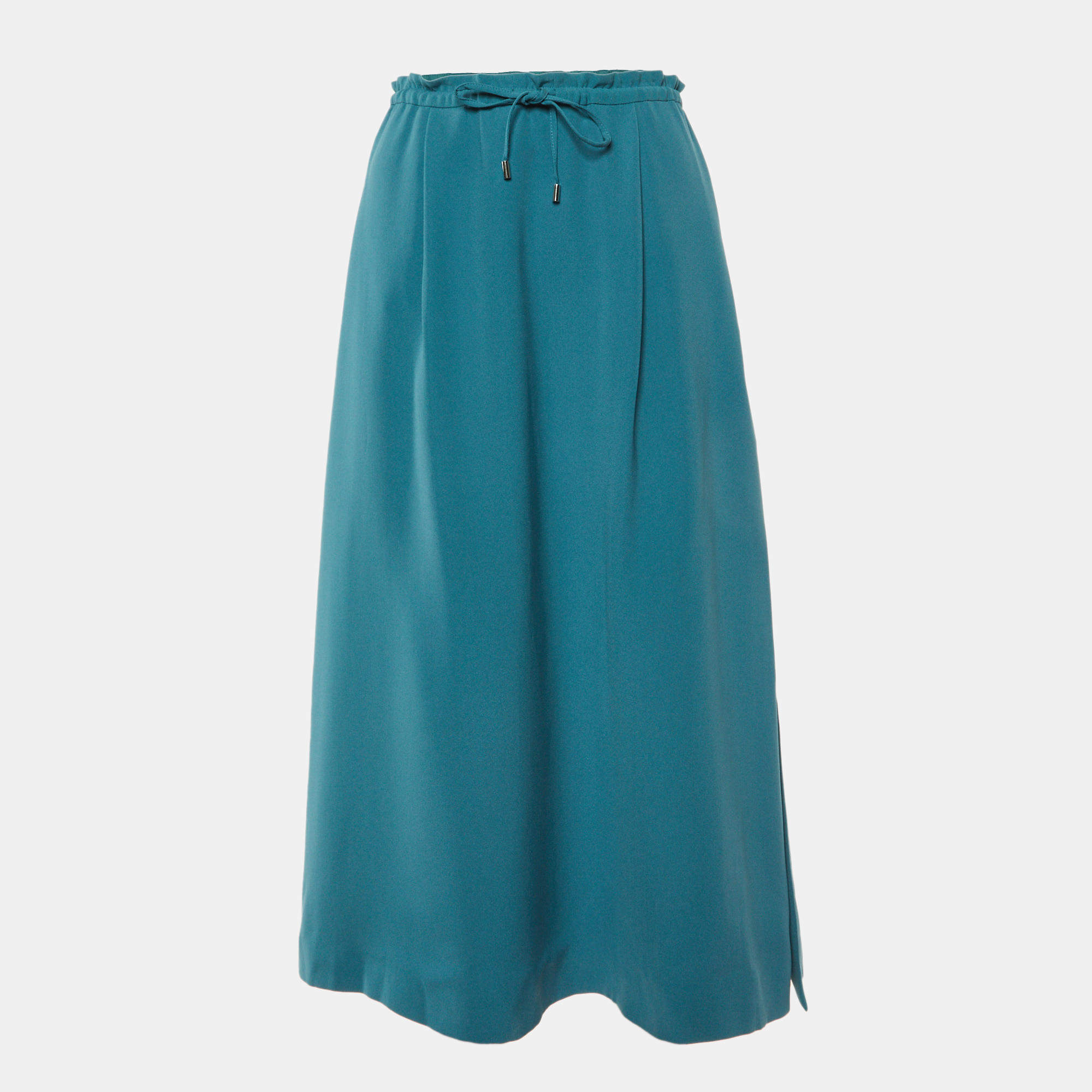 Pre Owned Loro Piana Teal Silk Midi Skirt S