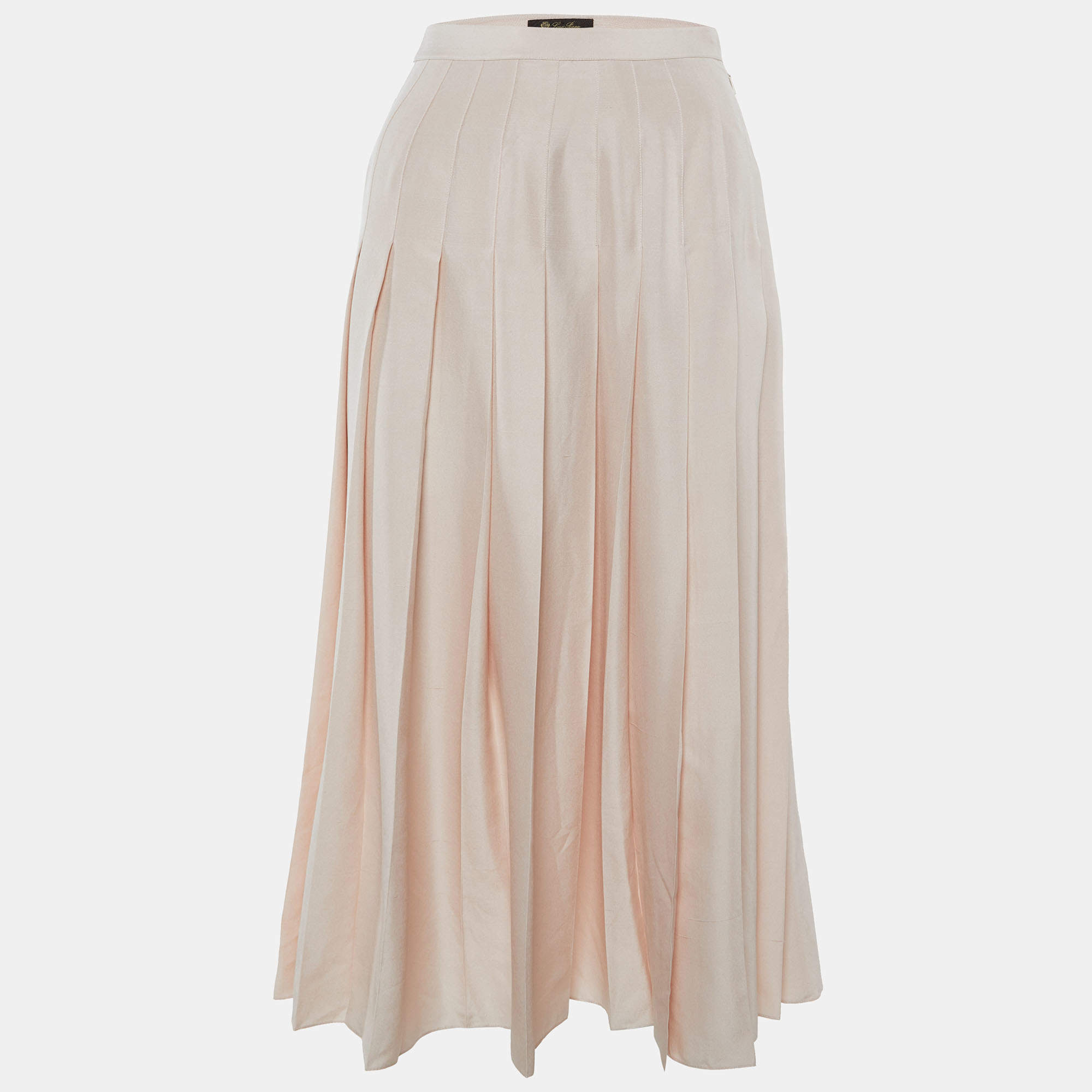 Pre Owned Loro Piana Pink Silk Pleated Midi Skirt S