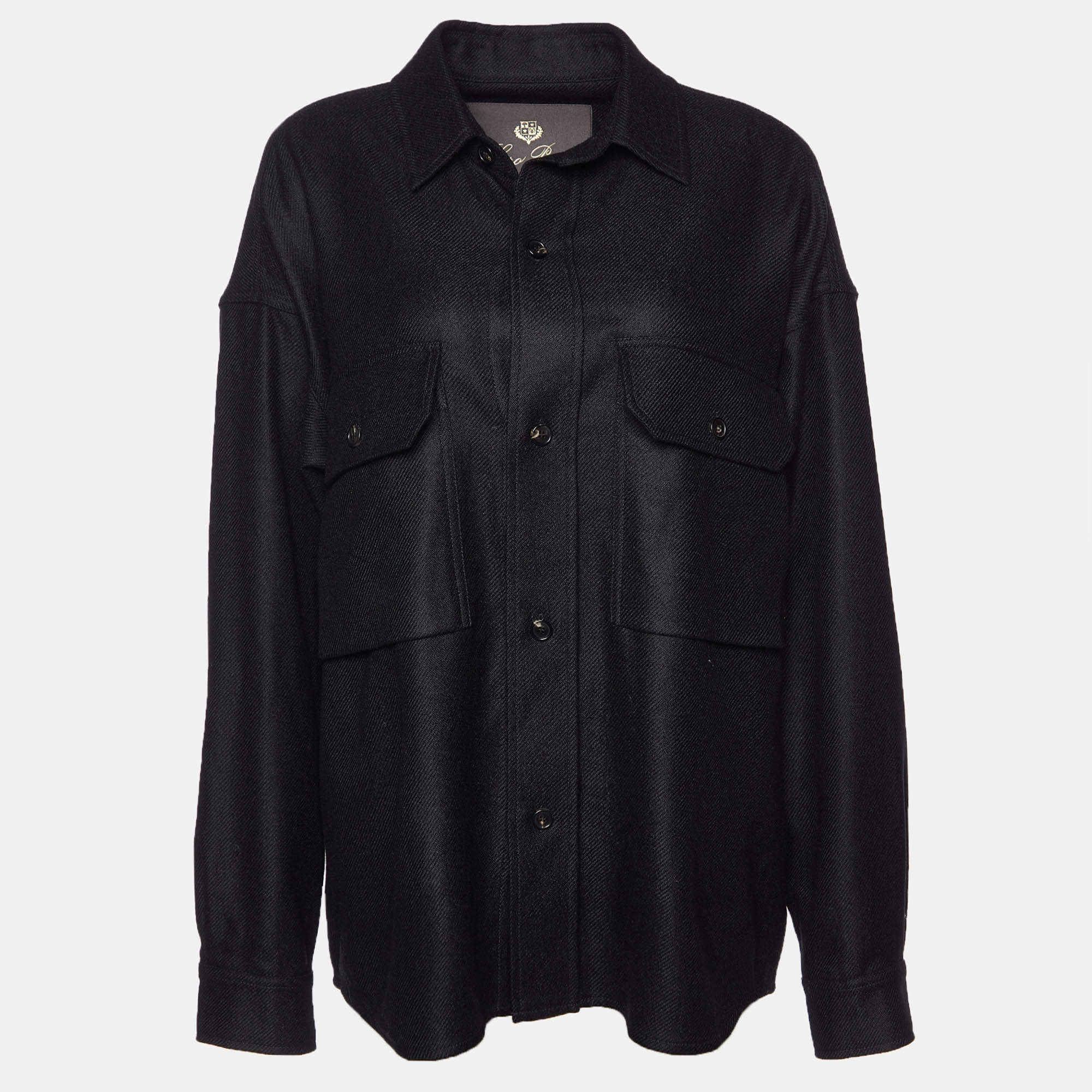 Pre Owned Loro Piana Black Cashmere Flannel Alvar Overshirt S